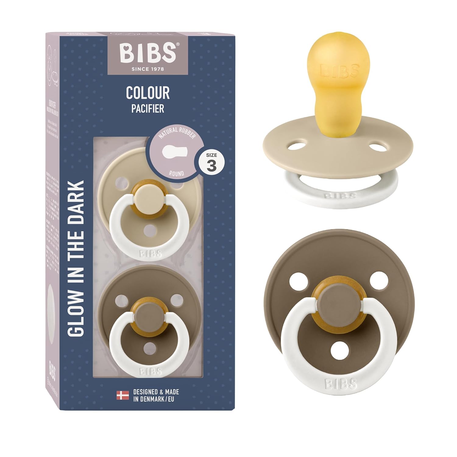 BIBS Colour Schnuller 2er-Pack, BPA-frei, Kirschform Nippel. Naturkautschuk/Latex, Hergestellt in Dänemark. Größe 1 | 0+ Monate | 2-Pack, Ivory/Sage