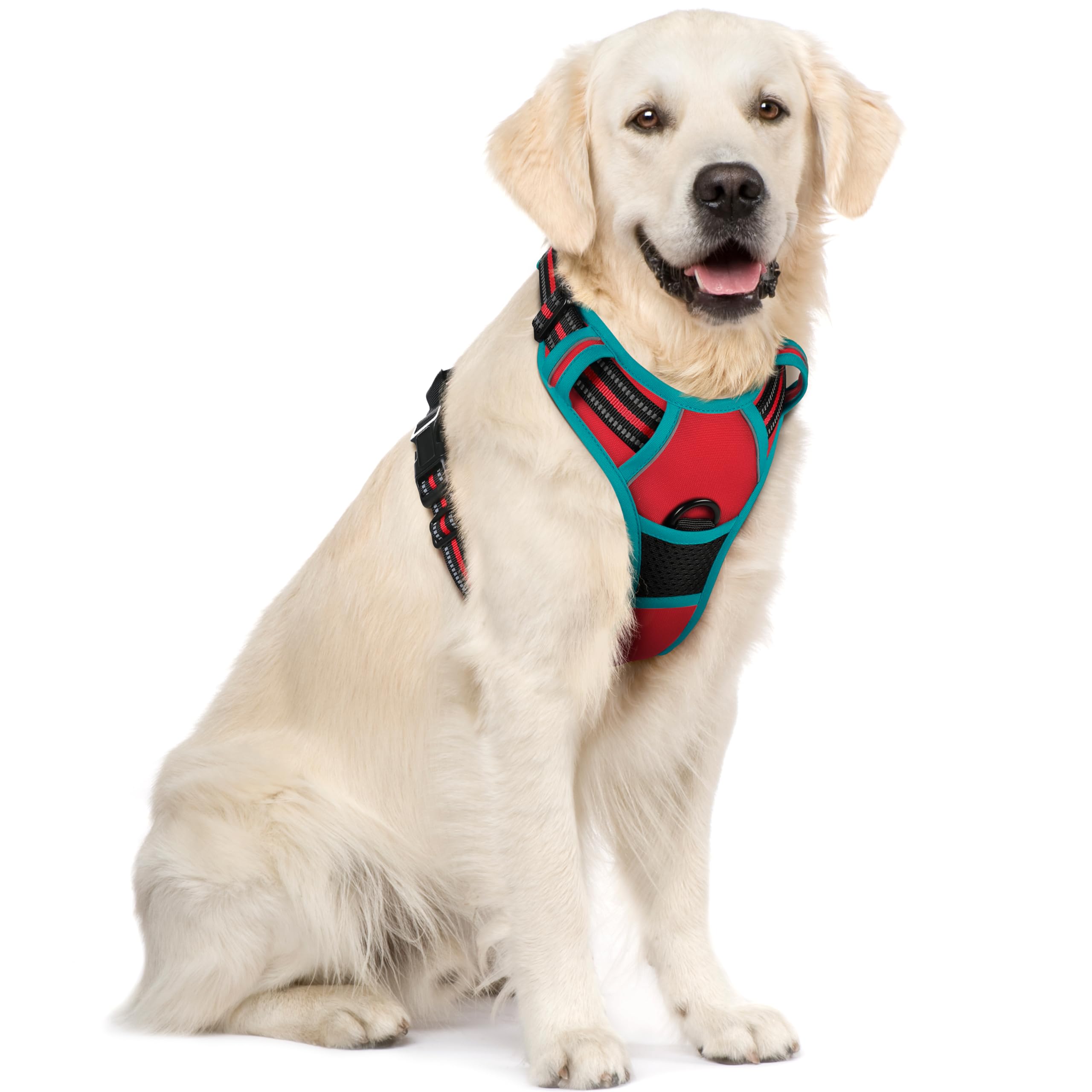 rabbitgoo Hundegeschirr Grosse Hunde, Anti Zug Geschirr mit Kontrolle, No Pull Verstellbar Hundegeschirr Mittelgroße Hunde, Atmungsaktiv Reflexstreifen Brustgeschirr Sichere Führung, Schwarz, L