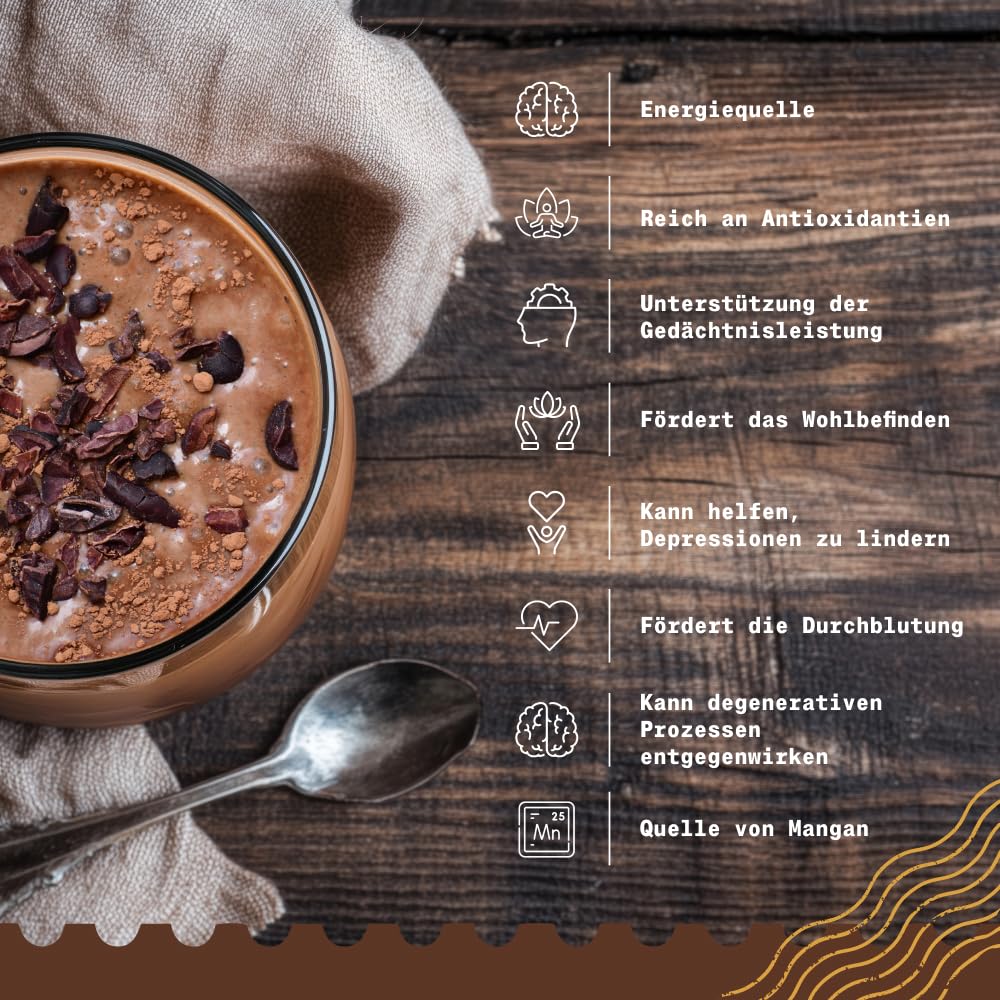 NaturaleBio Kakao Pulver Bio 1kg. Organic Cacao Pulver, Roh & Ungesüßt, Ideal für Getränke, Smoothies & Backen, Reich an Magnesium & Phosphor, Geprüft auf Schwermetalle