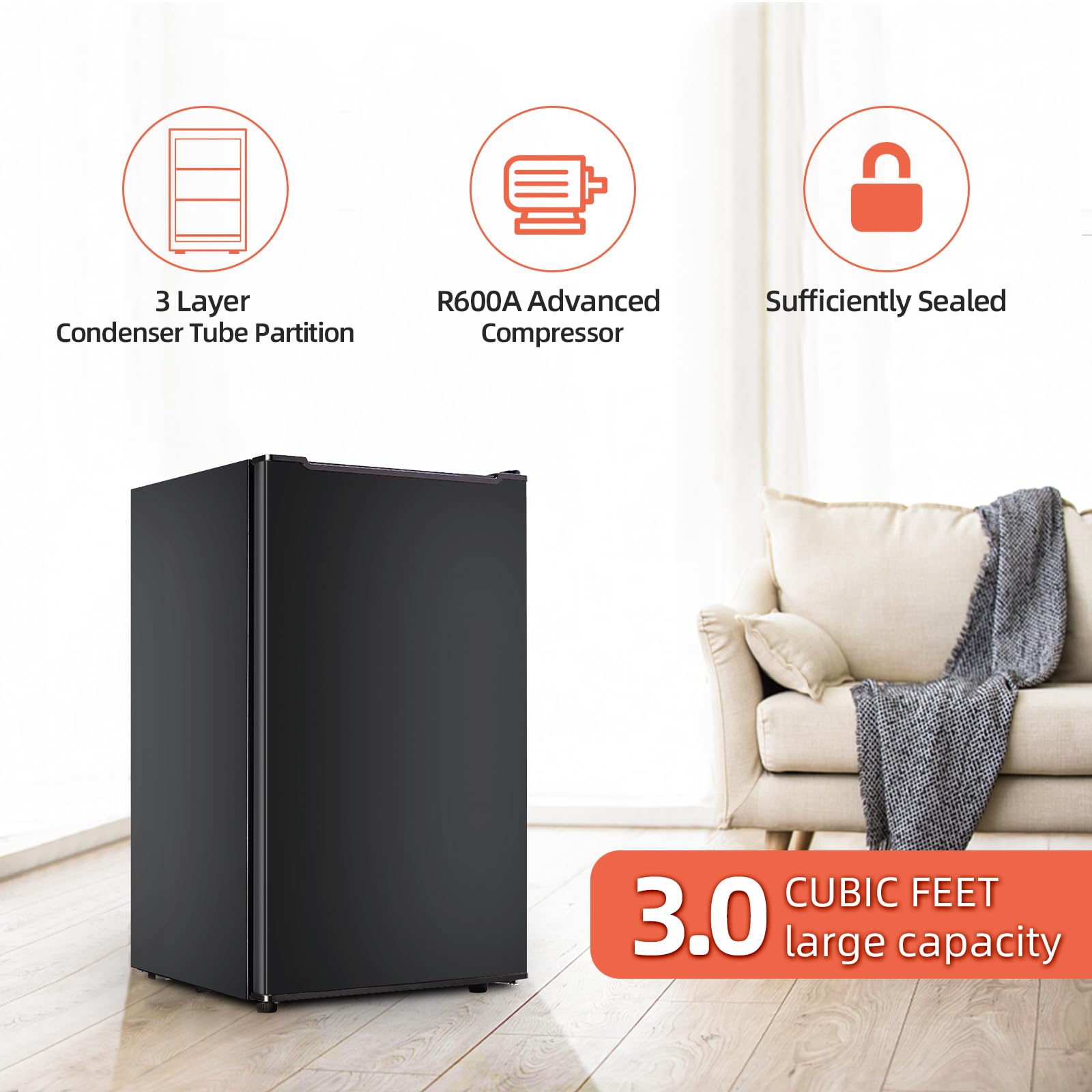 Mini Upright freezer 3.6 Cubic Feet Mini Freezer, Single Door Compact Freezer with Reversible Stainless Steel Door, 3-Speed Temperature Adjustment Small freezer for Home, Glossy Silver