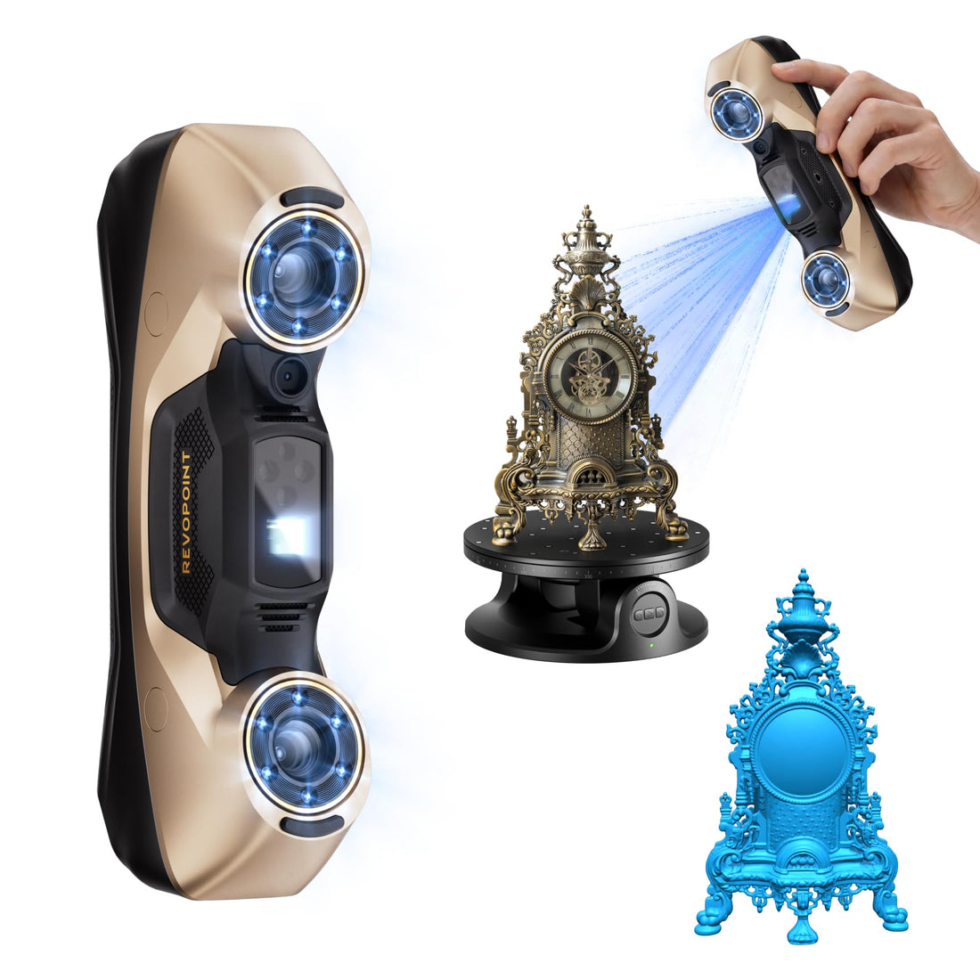 Revopoint MetroY Ultra Laser 3D Scanner for 3D Printing Handheld, 0.01mm Precision, 34+15+1 Blue Laser, Up to 90 FPS Speed, Anti-Shaking, Wireless Outdoor Scanning, Standard Edition