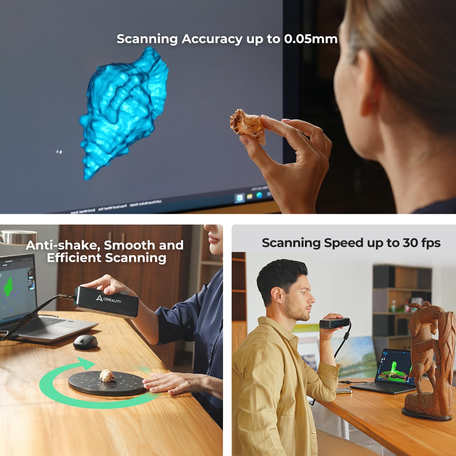 Creality Sermoon S1 3D Scanner, High-Precision 0.02mm Metrology-Grade 3D Scanner for 3D Printing with Blue/IR Laser, Exclusive Single-line Deep Hole scanning Technology, Wireless Support