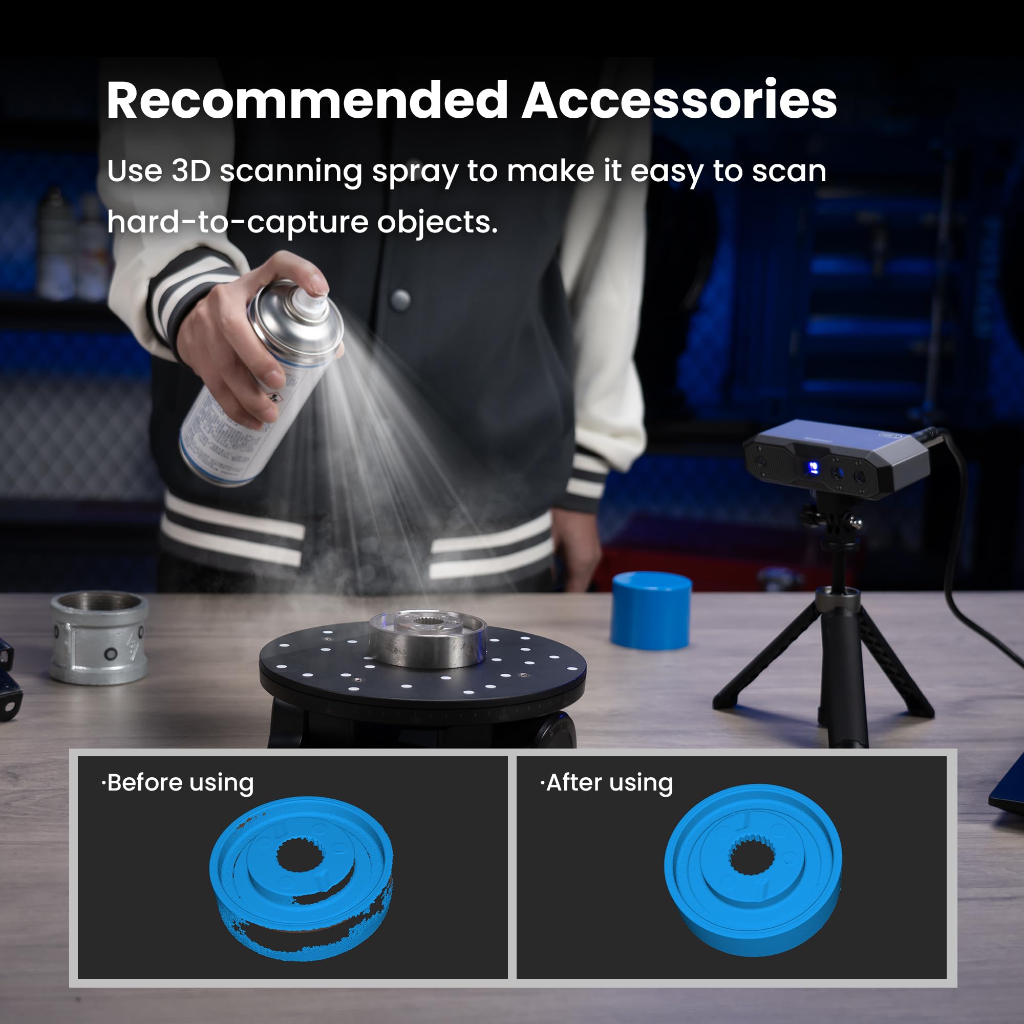 Revopoint MINI 2 3D Scanner for 3D Printing Handheld, Up to 0.02mm Precision, Industrial Blue Light, Full Color Model Scanning for Small Objects, Compatible with Win/Android/iOS/macOS, Standard