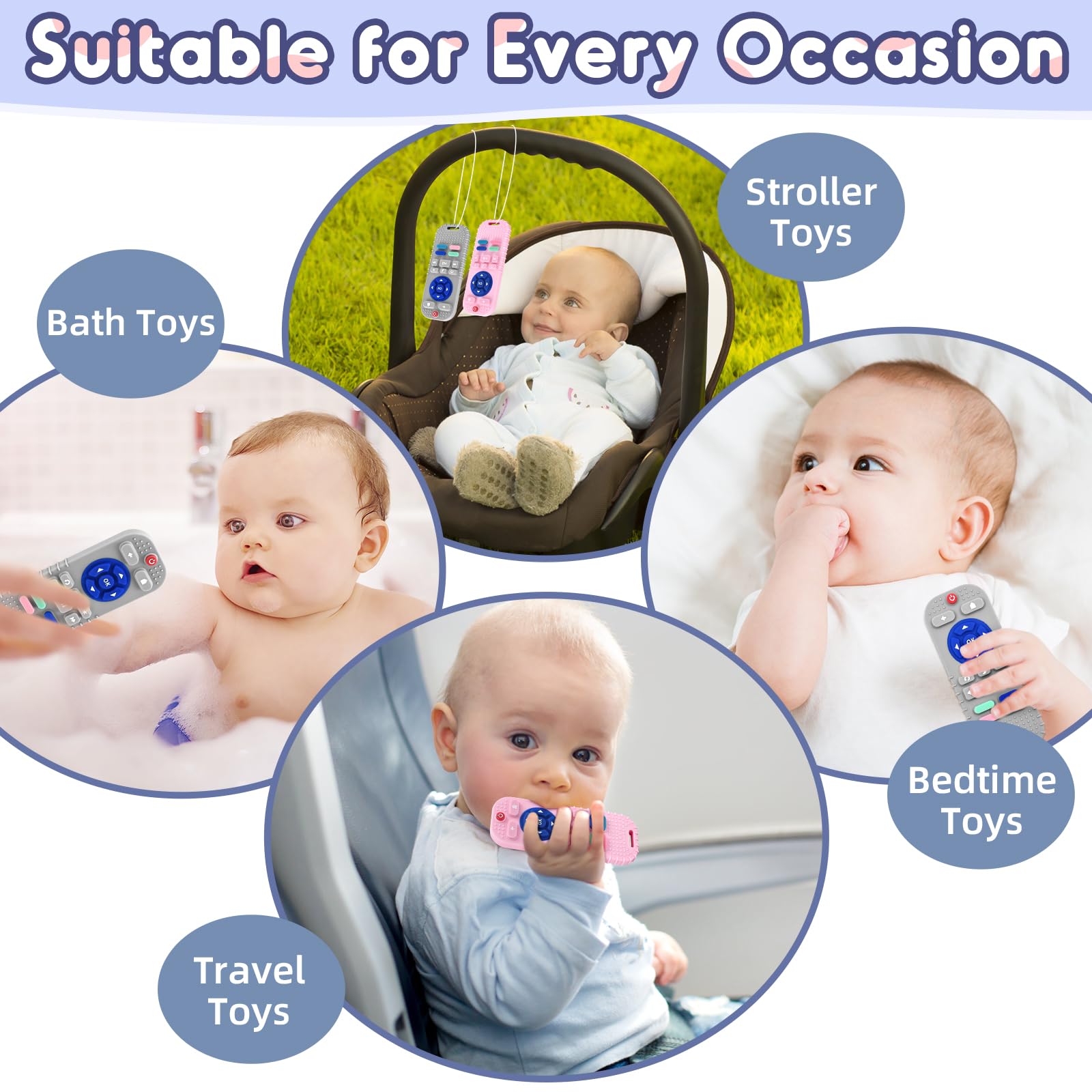 Zahnen Beißringe Spielzeug für Babys 3-6-12 Monate Geschenke, Fernbedienung Baby Zahnungshilfe für 7 8 9 Monate Kleinkind Autismus, Lebensmittelqualität Silikon Badespielzeug, Schwarz