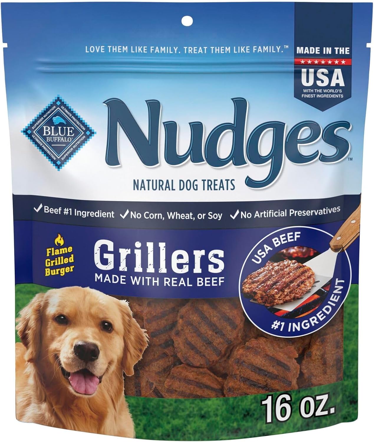 Blue Buffalo Nudges Grillers Natural Dog Treats, Made in The USA with Real Salmon, 16-oz. Bag