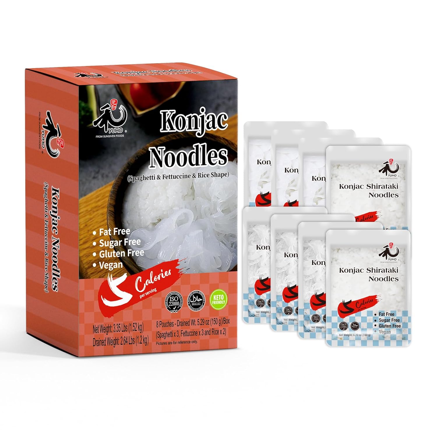 YUHO Shirataki Konjac 8 Pack Inside, Vegan, Gluten Free, Fat-Free, Keto Friendly, Low Carbs 53.61 Oz (1520 g)