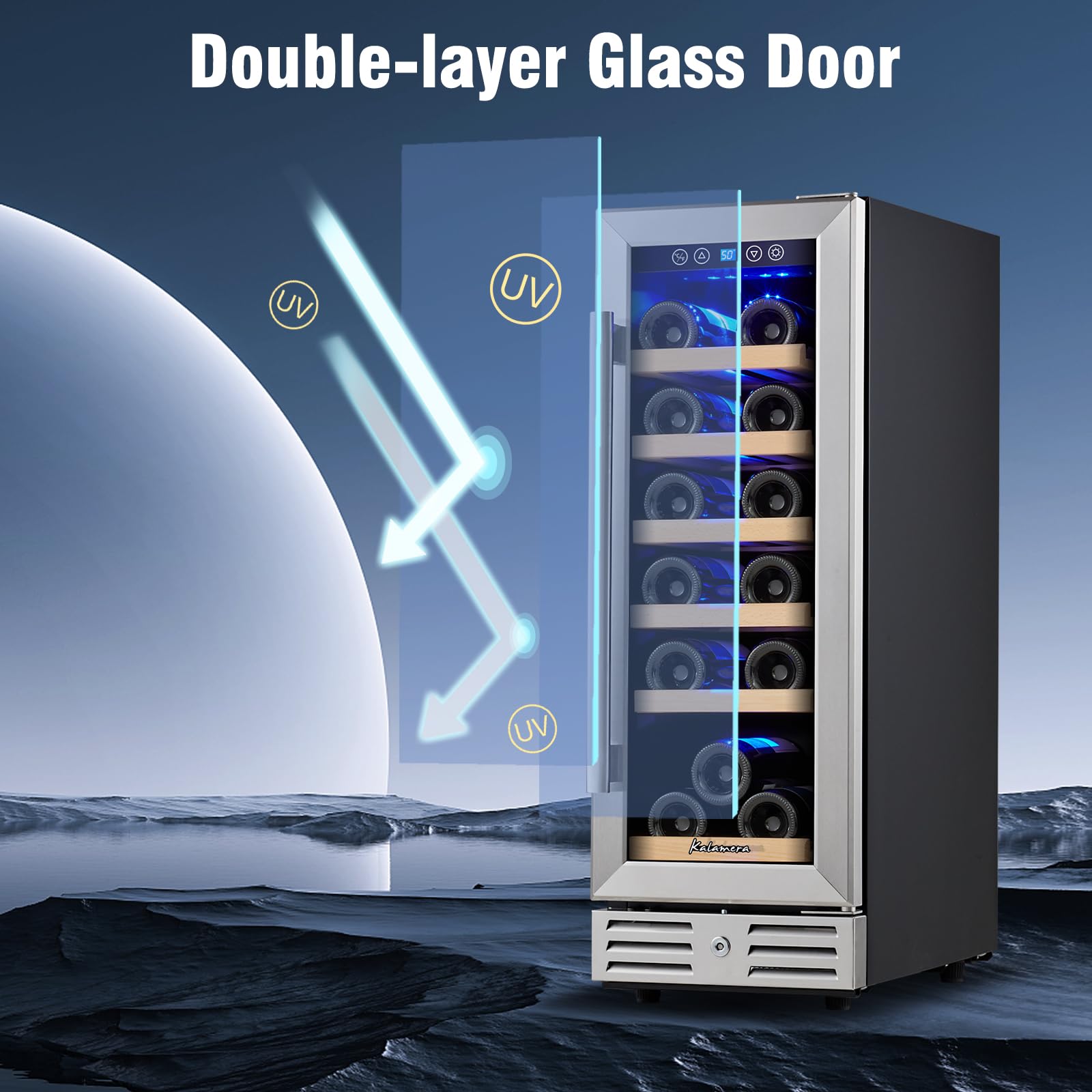 Kalamera 24 inch Wine Cooler, 37 Bottle - Dual Zone Built-in or Freestanding Fridge with Stainless Steel Reversible Glass Door, for Home, Kitchen or Office