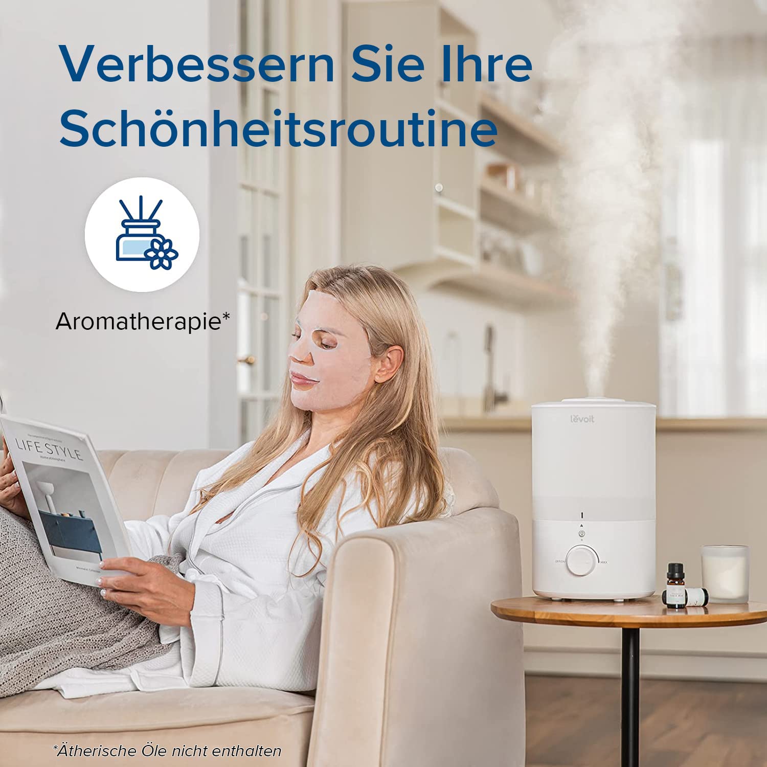 Levoit Luftbefeuchter Schlafzimmer, 23dB leise Humidifier, Top-Fill für Baby, bis 25H, Raumbefeuchter mit 360 grad Drehdüse für Kinderzimmer, Pflanzen, Auto Shut-off, 2,5 L, Weiß