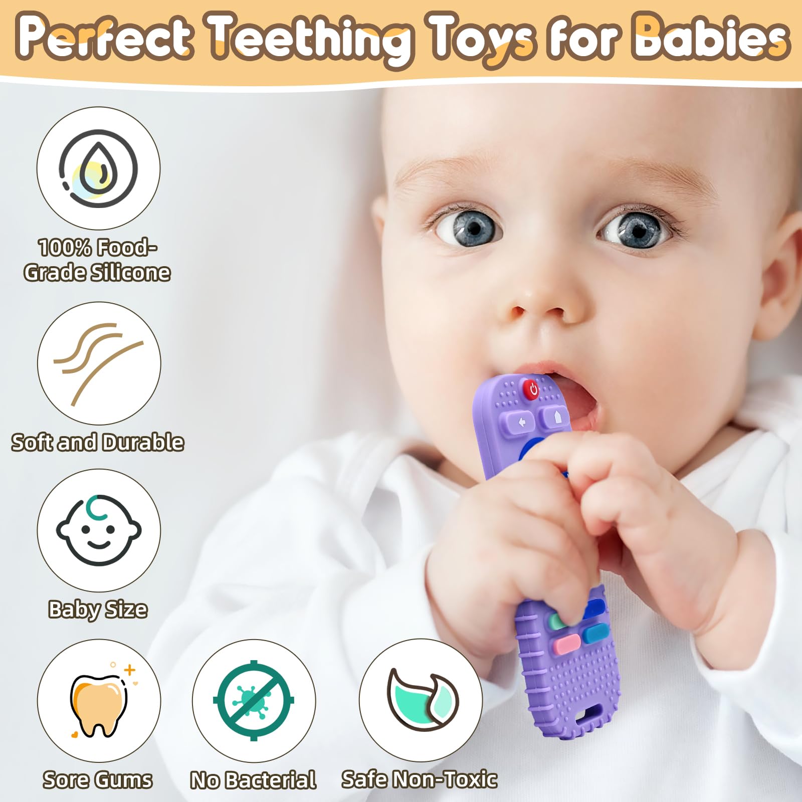 Zahnen Beißringe Spielzeug für Babys 3-6-12 Monate Geschenke, Fernbedienung Baby Zahnungshilfe für 7 8 9 Monate Kleinkind Autismus, Lebensmittelqualität Silikon Badespielzeug, Schwarz