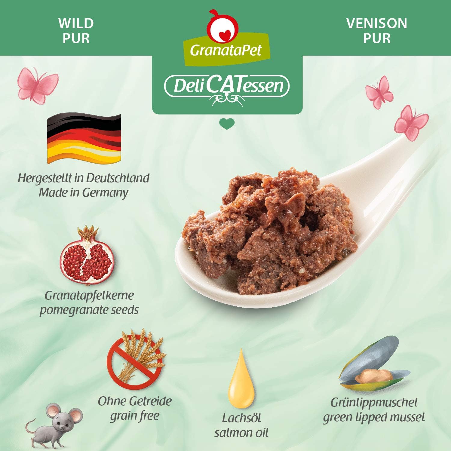 GranataPet DeliCatessen Huhn PUR, Nassfutter für Katzen, Futter ohne Getreide & ohne Zuckerzusätze, Katzenfutter mit hohem Fleischanteil & hochwertigen Ölen, 6 x 400 g