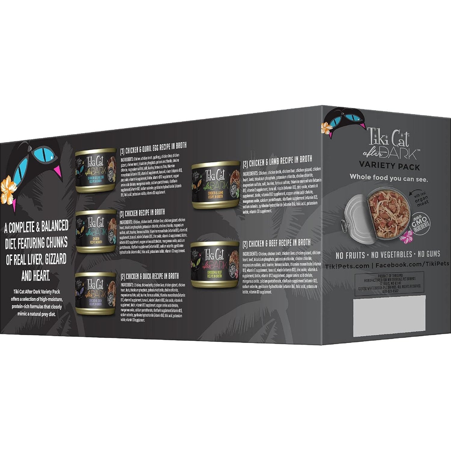 Tiki Cat After Dark, Variety Pack, High-Protein and 100% Non-GMO Ingredients, Wet Cat Food for Adult Cats, 2.8 oz. Cans (Pack of 12)