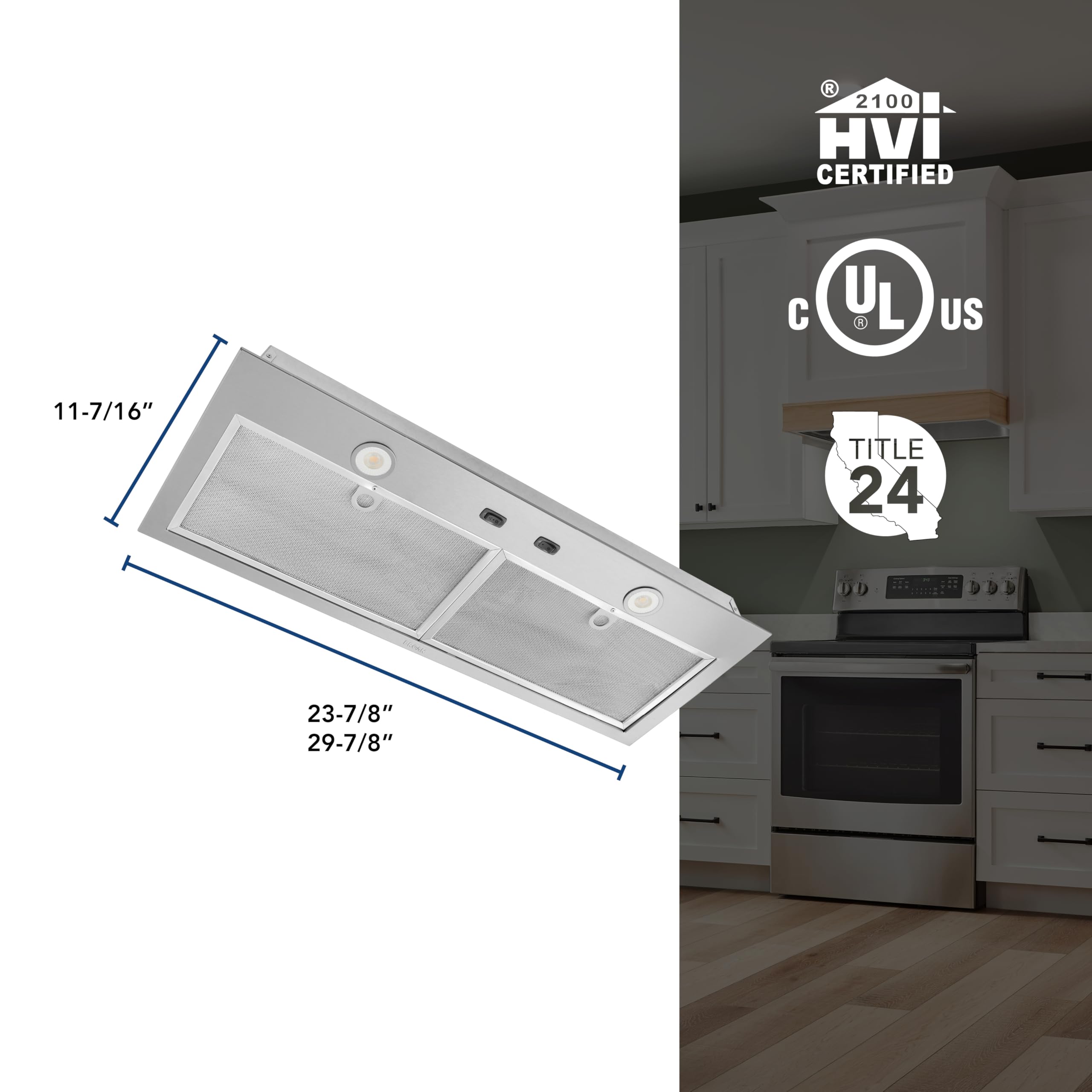 Broan-NuTone PM300SS Custom Power Pack Range Hood Insert with 2-Speed Exhaust Fan and Light, 300 Max Blower CFM, Stainless Steel, 21-Inch Built