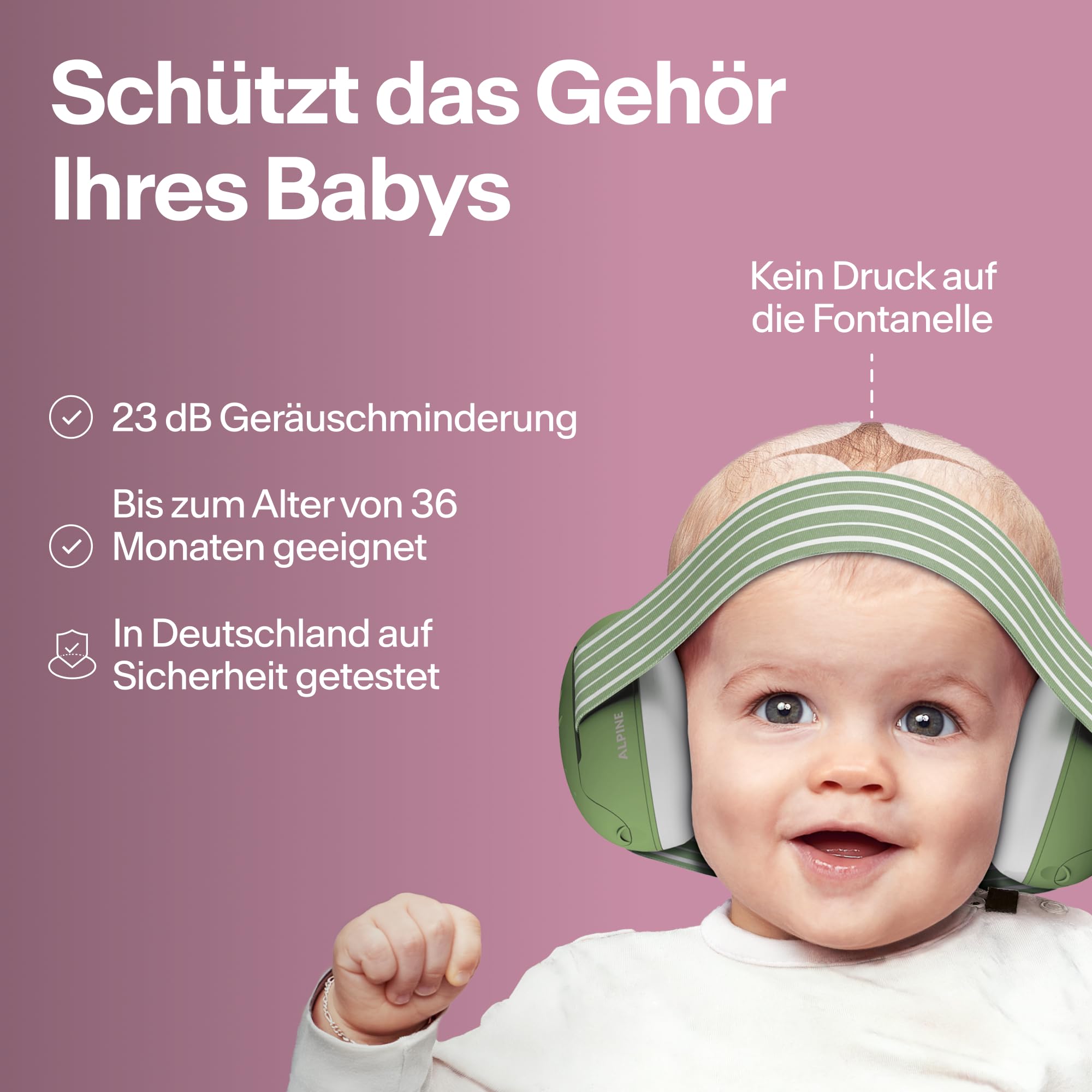 Alpine Muffy Baby Classic - Gehörschutz für Babys - Verstellbares ANTI-SLIP-Kopfband bis 48 Monate - In Deutschland auf Sicherheit getestet - Lärmschutz Kopfhörer verhindert Gehörschäden, Schwarz