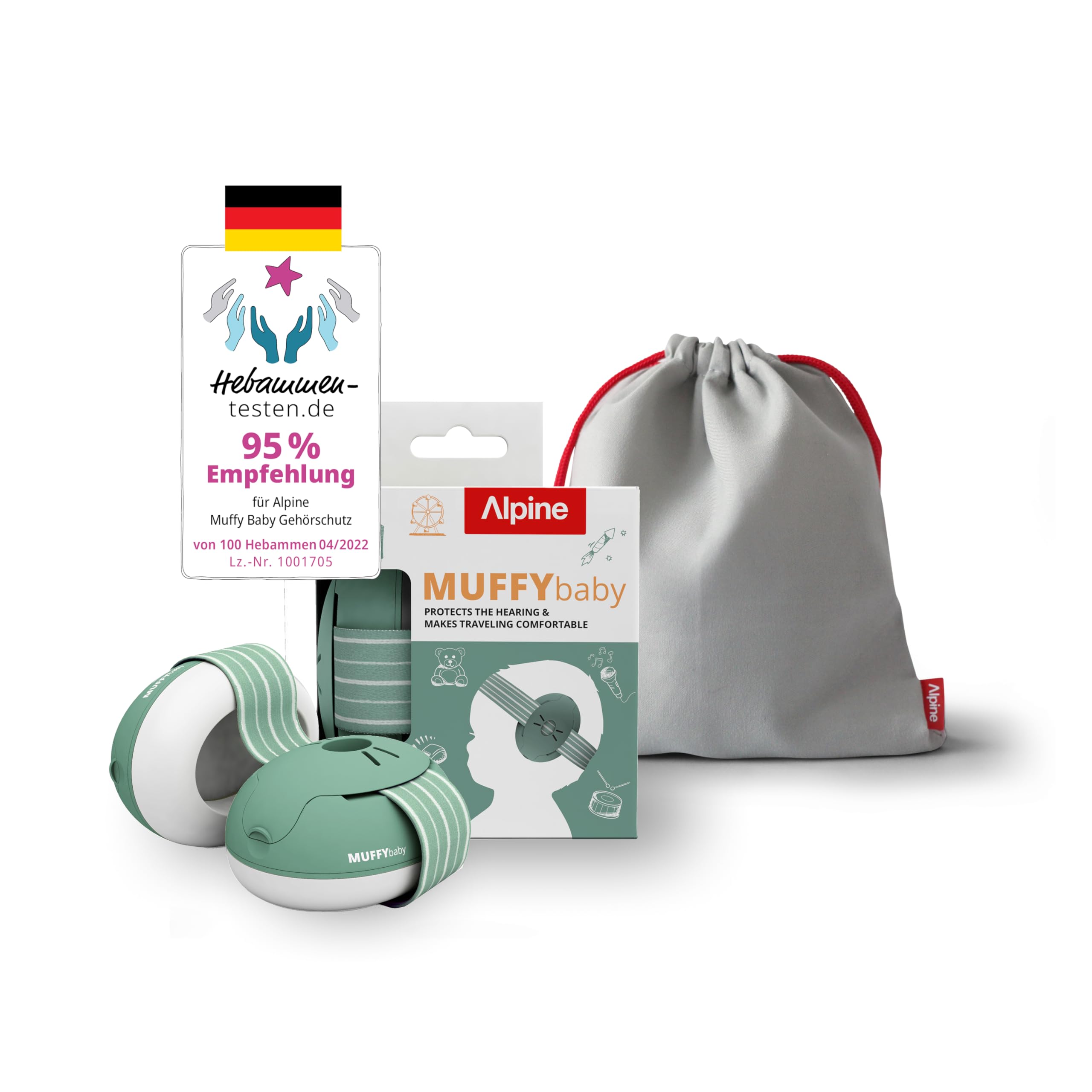 Alpine Muffy Baby Classic - Gehörschutz für Babys - Verstellbares ANTI-SLIP-Kopfband bis 48 Monate - In Deutschland auf Sicherheit getestet - Lärmschutz Kopfhörer verhindert Gehörschäden, Schwarz