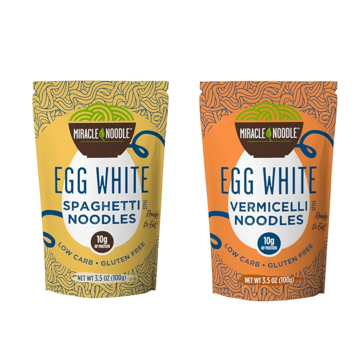 Miracle Noodle Egg White Spaghetti Pasta, 3.5 Oz (Pack of 6), Ready to Eat Egg White Noodles, 10g Protein, 45 Calories, 1g Net Carbs Per Serving, High Protein, Keto, Gluten-Free