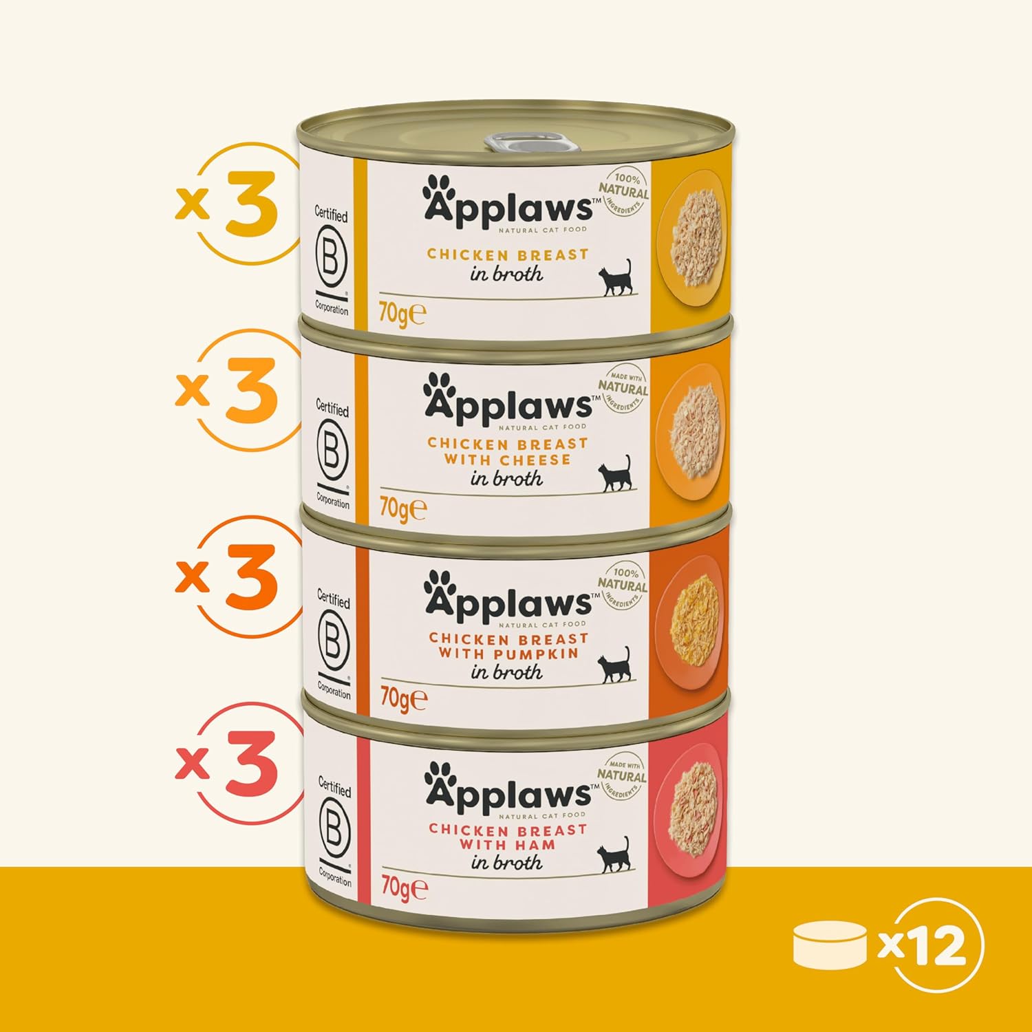 Applaws 100% Natural Thunfischfilet Nassfutter in Brühe für ausgewachsene Katzen - 24 x 70g Dosen