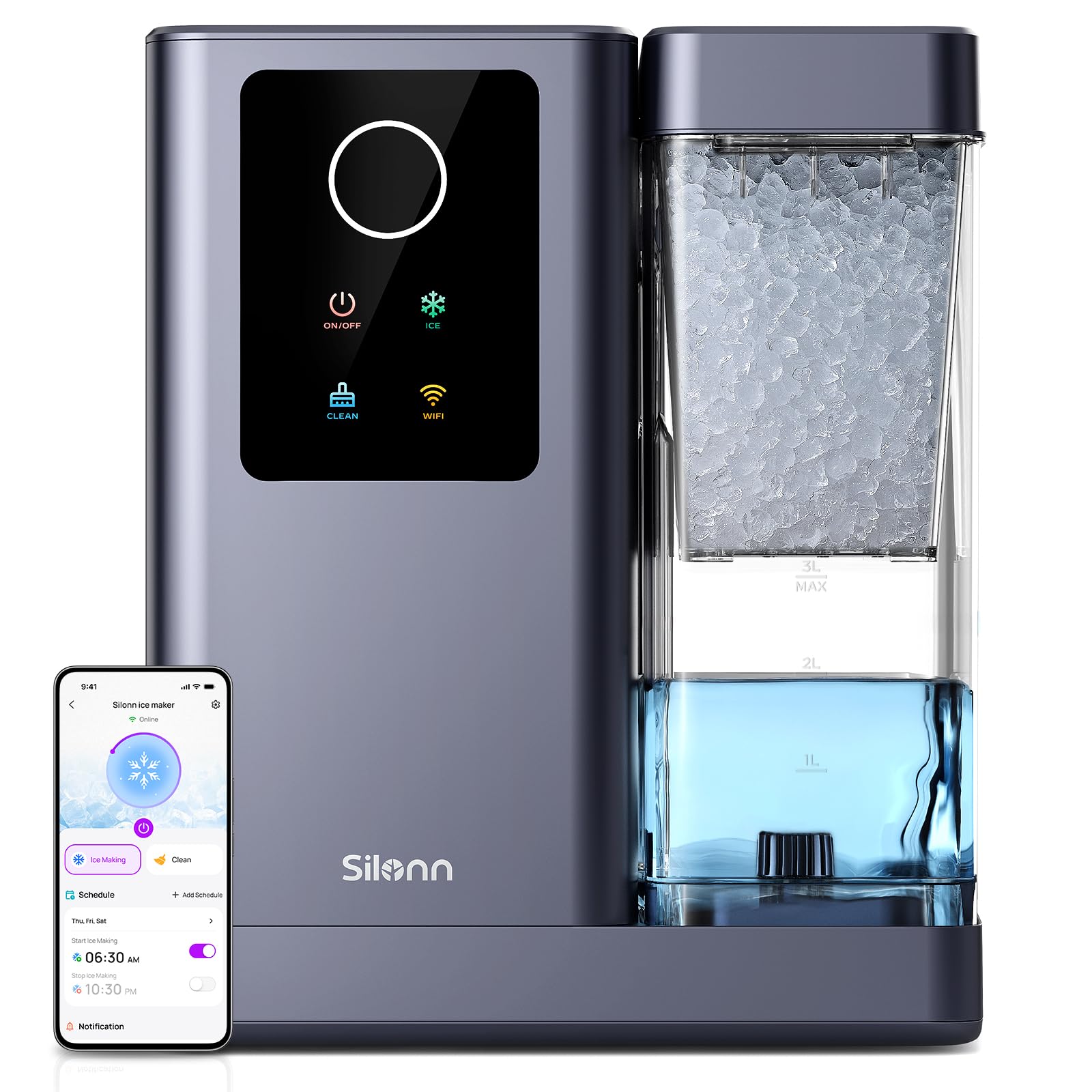 Nugget Ice Maker Countertop, Silonn Chewable Pellet Ice Machine with Self-Cleanin Function, 36lbs/24H Portable Ice Makers for Home Kitchen Officce, Black