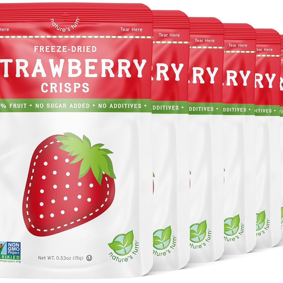 Nature’s Turn Freeze-Dried Strawberry Crisps – Healthy, Gluten-Free, Crispy & Delicious, Plant-Based Snack, Ideal for Cereal, Smoothies, School Lunches, & On-the-Go, Bags of 12 (0.53 oz Each)