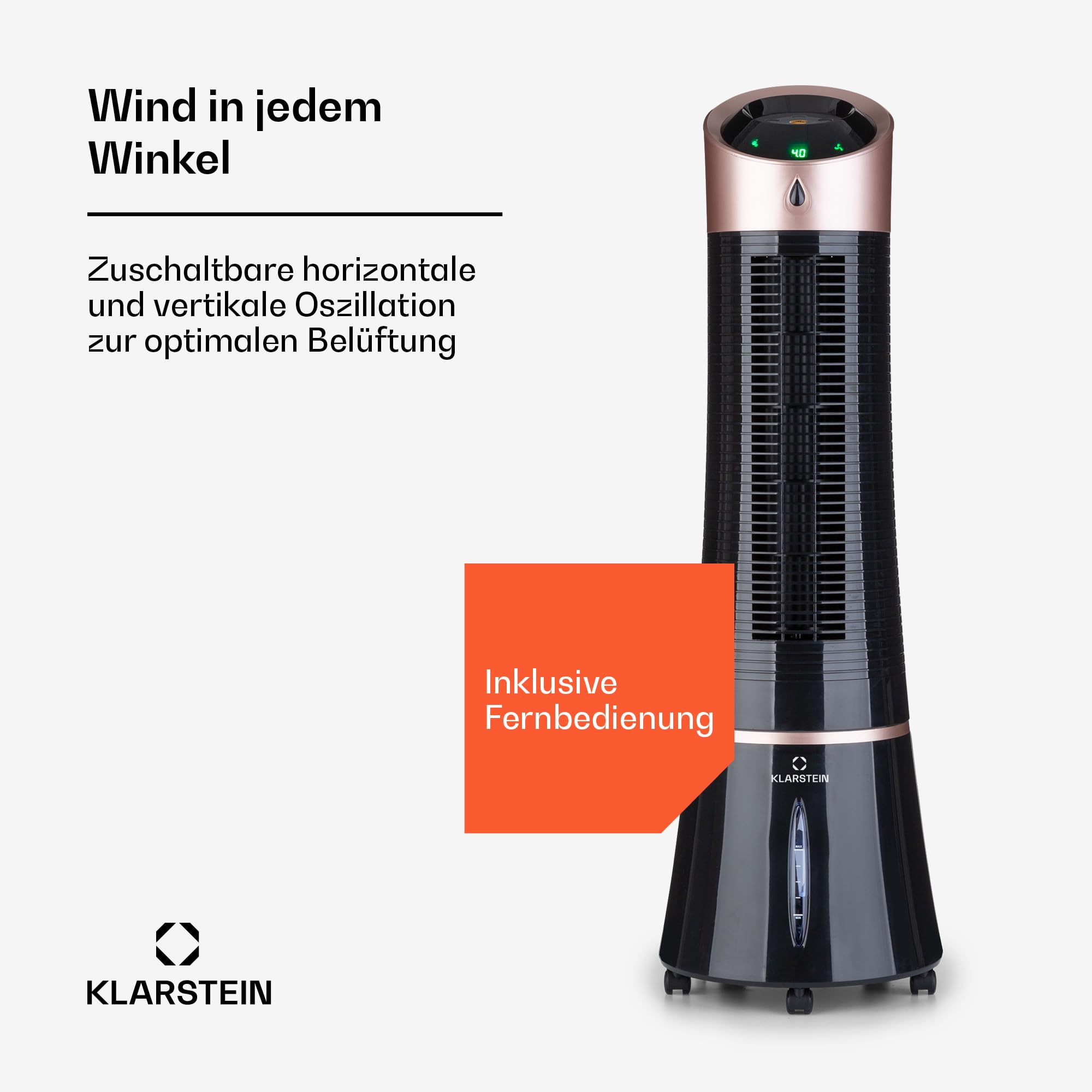 Klarstein Luftkühler mit Wasserkühlung, 5-in-1 Verdunstungskühler, Luftbefeuchter, Ventilator, Luftreiniger & Nachtmodus, Mobile Klimageräte Luftkühler 6L, 45 Watt Air Cooler, 180 m³/h Luftstrom