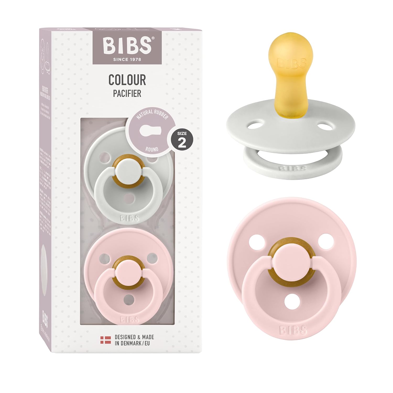 BIBS Colour Schnuller 2er-Pack, BPA-frei, Kirschform Nippel. Naturkautschuk/Latex, Hergestellt in Dänemark. Größe 1 | 0+ Monate | 2-Pack, Ivory/Sage