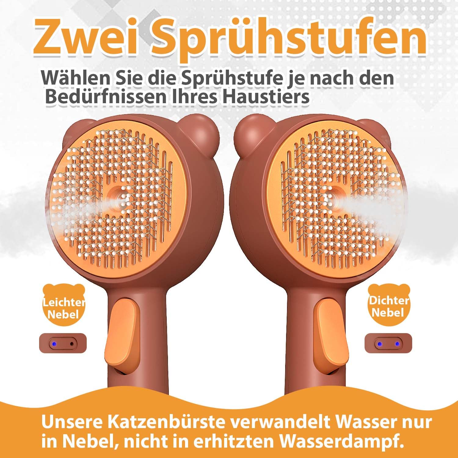Katzenbürste mit Dampf & Auslöseknopf, Wiederaufladbar Dampfbürste von Katze Hunde, Spray Haustierhaar Bürste, Massage Steamer Kamm für Langhaar und Kurzhaar zum Entfernen Losem Fell und Schmutz