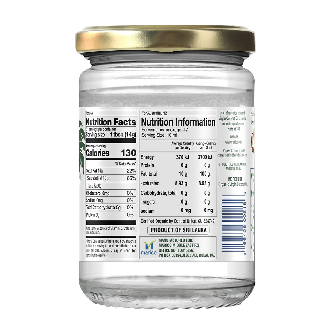 Parachute Naturalz Organic Virgin Coconut Oil | For Cooking, Hair, Body & Oil Pulling | Cold Pressed | Unbleached | Unrefined | Non-Hydrogenated | MCT Oil | USDA Certified |16 Fl.Oz | Glass Jar