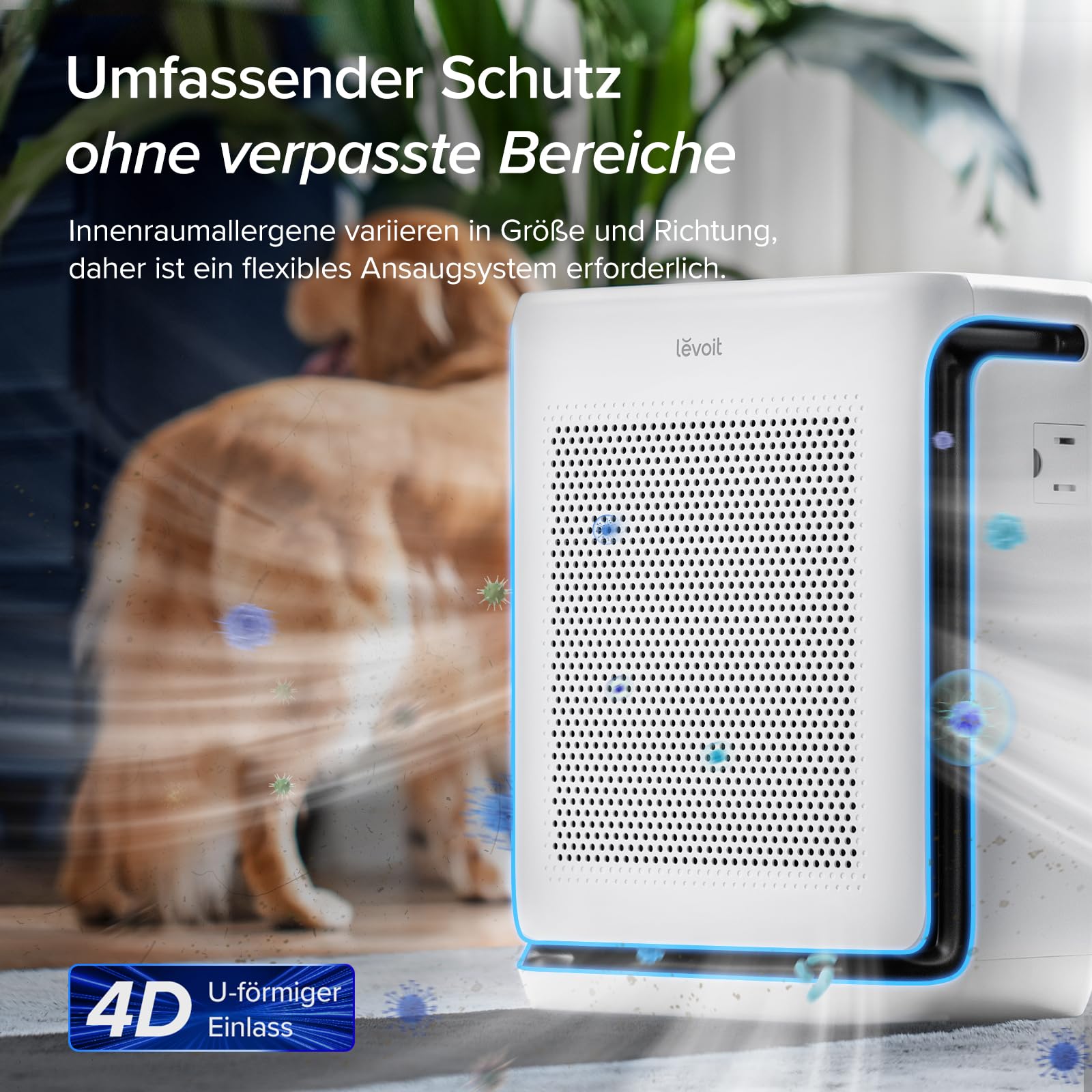 Levoit Luftreiniger mit HEPA Luftfilter gegen 99,97 Prozent Schimmel Staub Pollen Tierhaare, Luftqualitäts-Feedback und Auto-Modus, CADR 240m³/h für Raucherzimmer, bis zu 50m², Weiß