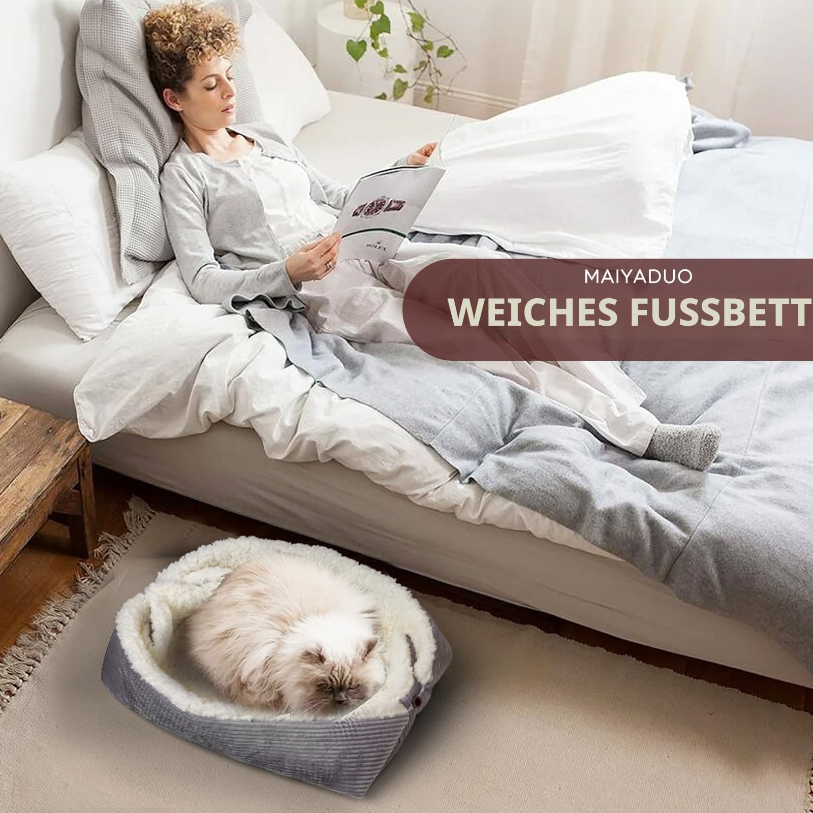 Weiches Katzenbett Waschbar 42x38 cm Plüsch Haustierbett für Kleine Hunde und Katzen - 2 in 1 Katzenkissen Katzendecke Katzensofa Nest Bett, Entfaltete Größe 61x51 cm