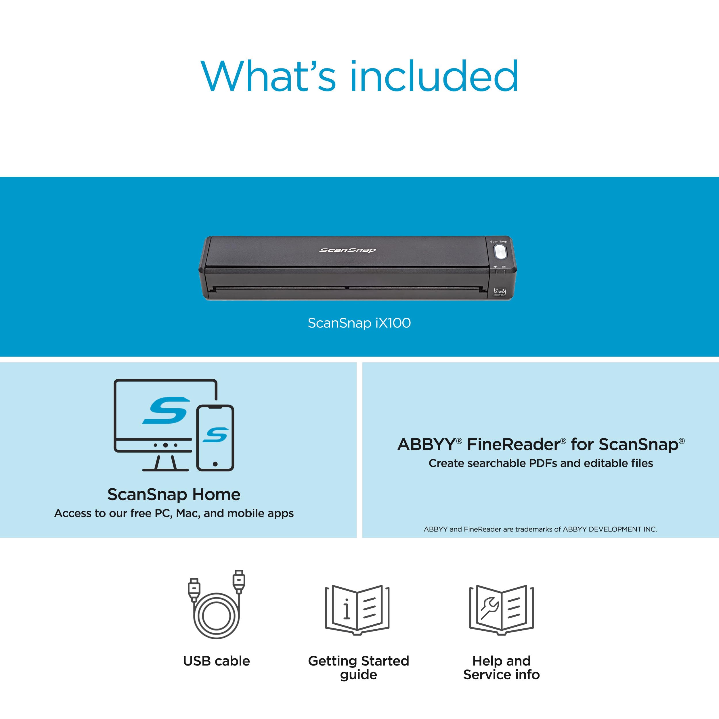 ScanSnap iX100 Wireless Mobile Portable Scanner for Mac or PC, Black