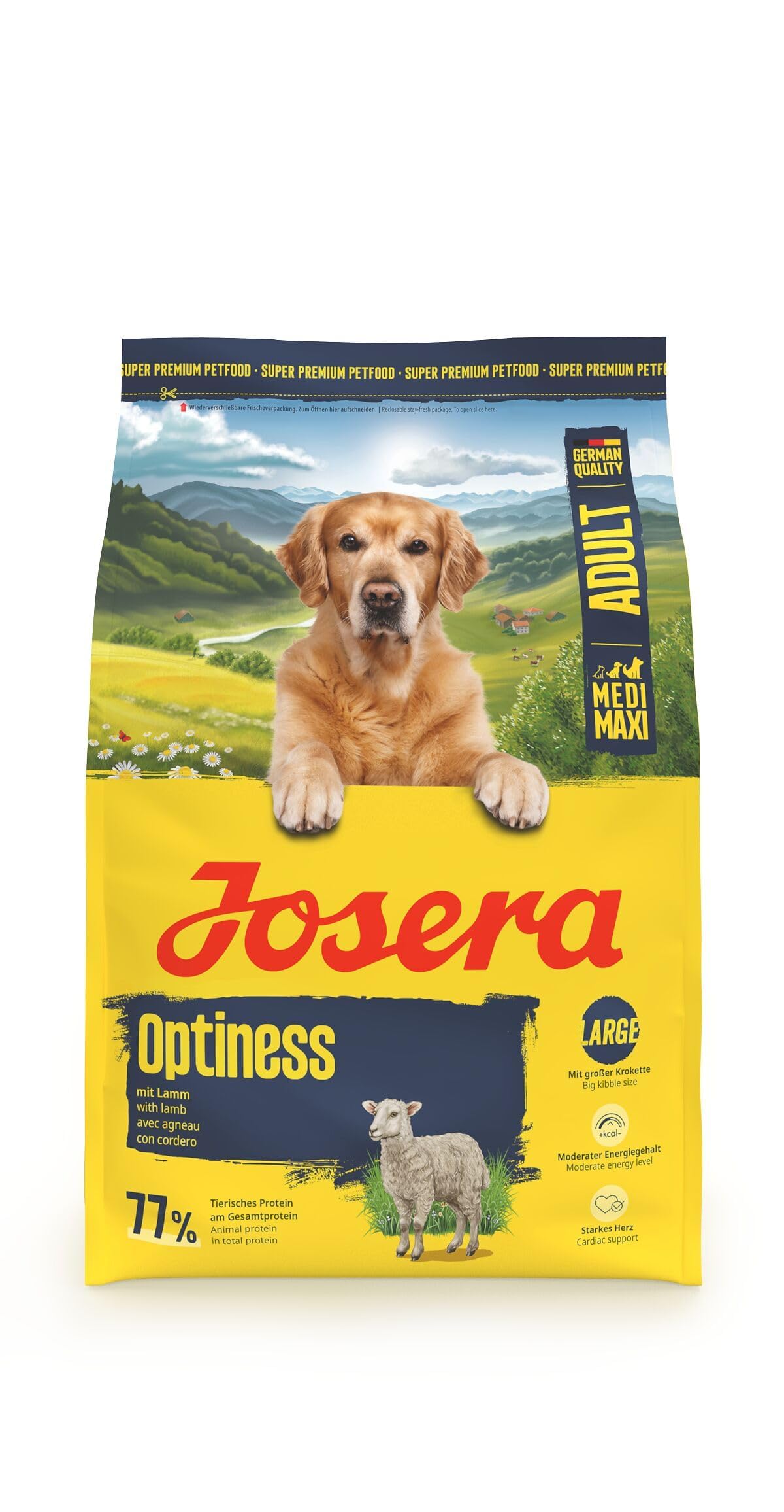 JOSERA Adult Large Optiness Lamm & Reis (1 x 12,5 kg) | Premium Trockenfutter für ausgewachsene Hunde | eiweißreduziert | weizenfrei | wertvolle Fettsäuren | XL-Kroketten gegen Schlingen