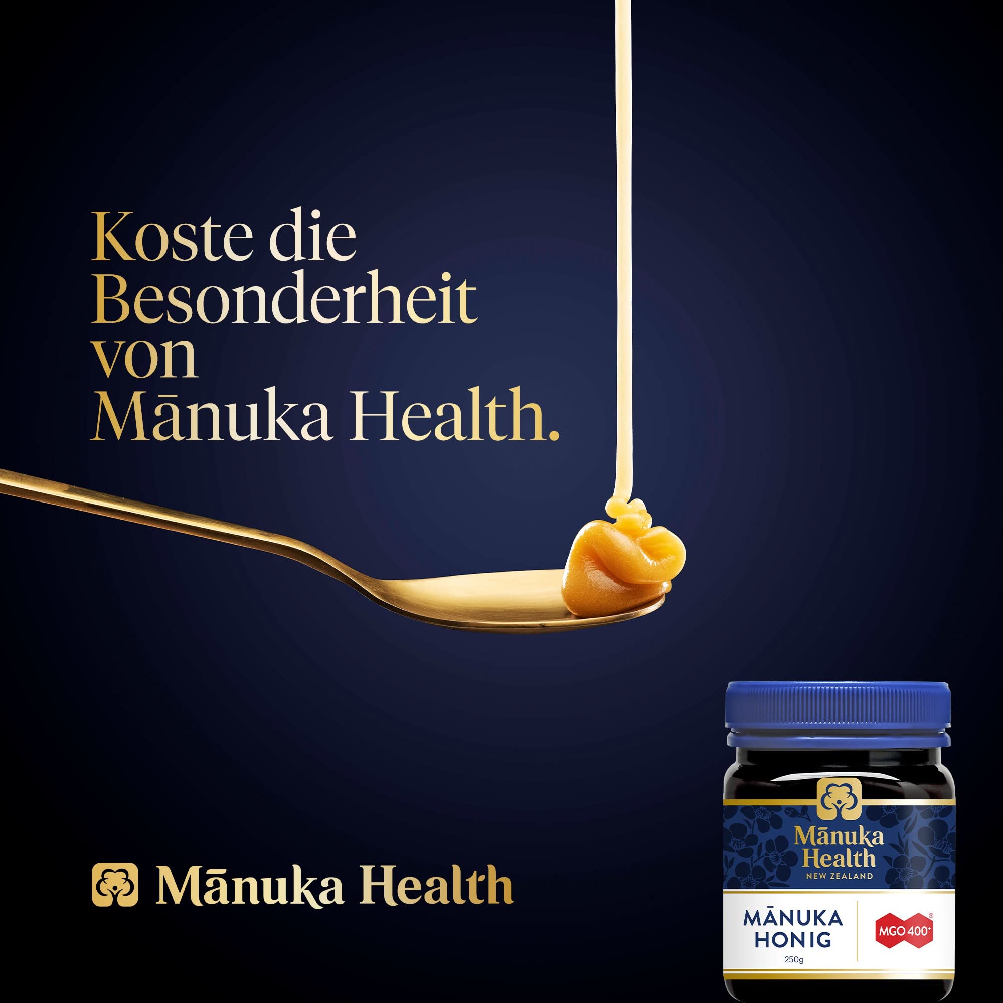 Manuka Health - Manuka Honig MGO 400+ 500g, hergestellt und abgefüllt in Neuseeland mit zertifiziertem Methylglyoxal Gehalt, natürlicher Manuka Honig von der Manukapflanze, 100% Manuka, vegetarisch