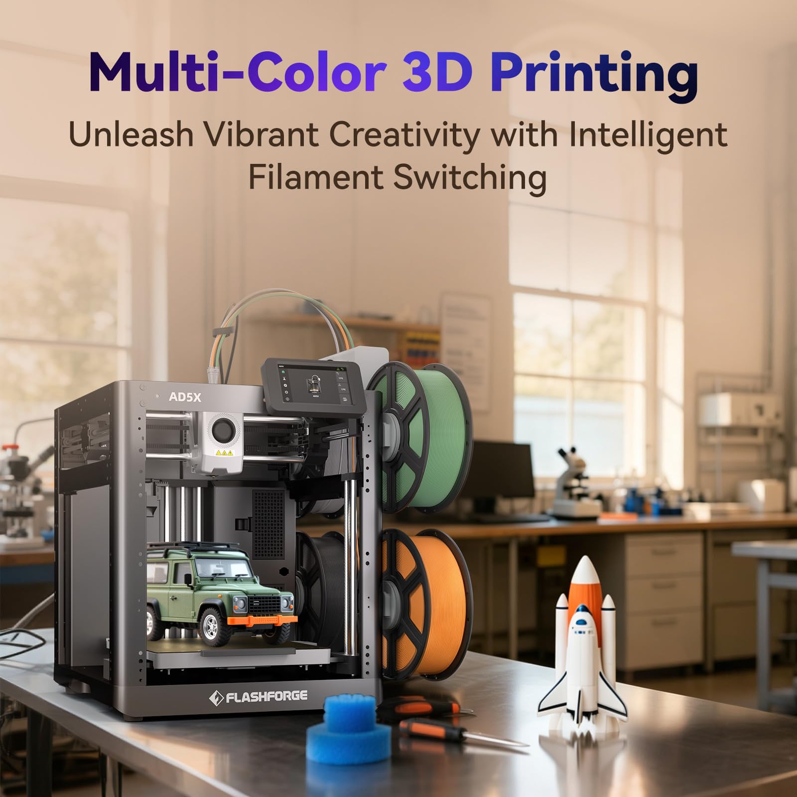 FLASHFORGE AD5X Multi-Color 3D Printer with IFS,Fully Auto Leveling FDM 3D Printer with Max 600mm/s High Speed Printing and Max 300°C Nozzle,Large Printing Size 220 * 220 * 220mm