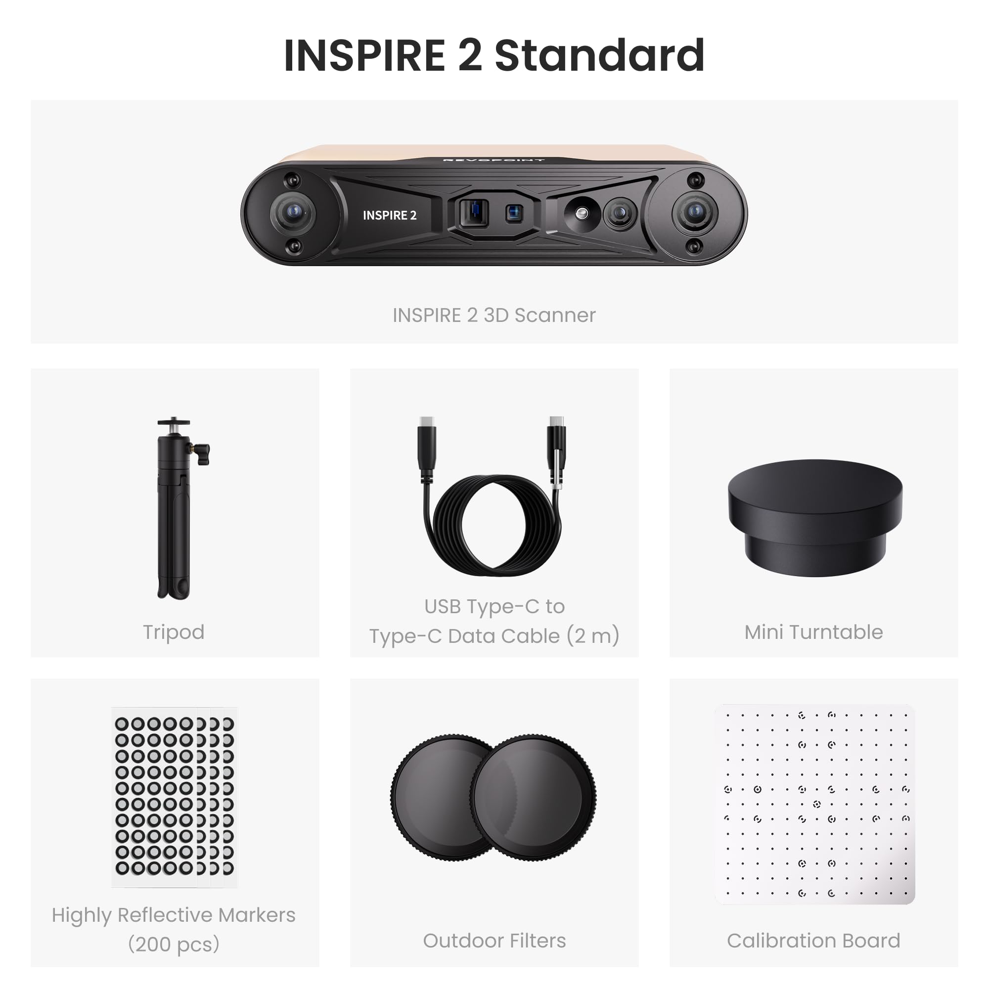 Revopoint INSPIRE 2 3D Scanner for 3D Printing, Up to 0.03mm Precision, Multi-Line Laser&Structured Light, Handheld Wireless&Outdoor Scanning, Full-Color Scans, for iOS/Android/Windows/macOS, Premium