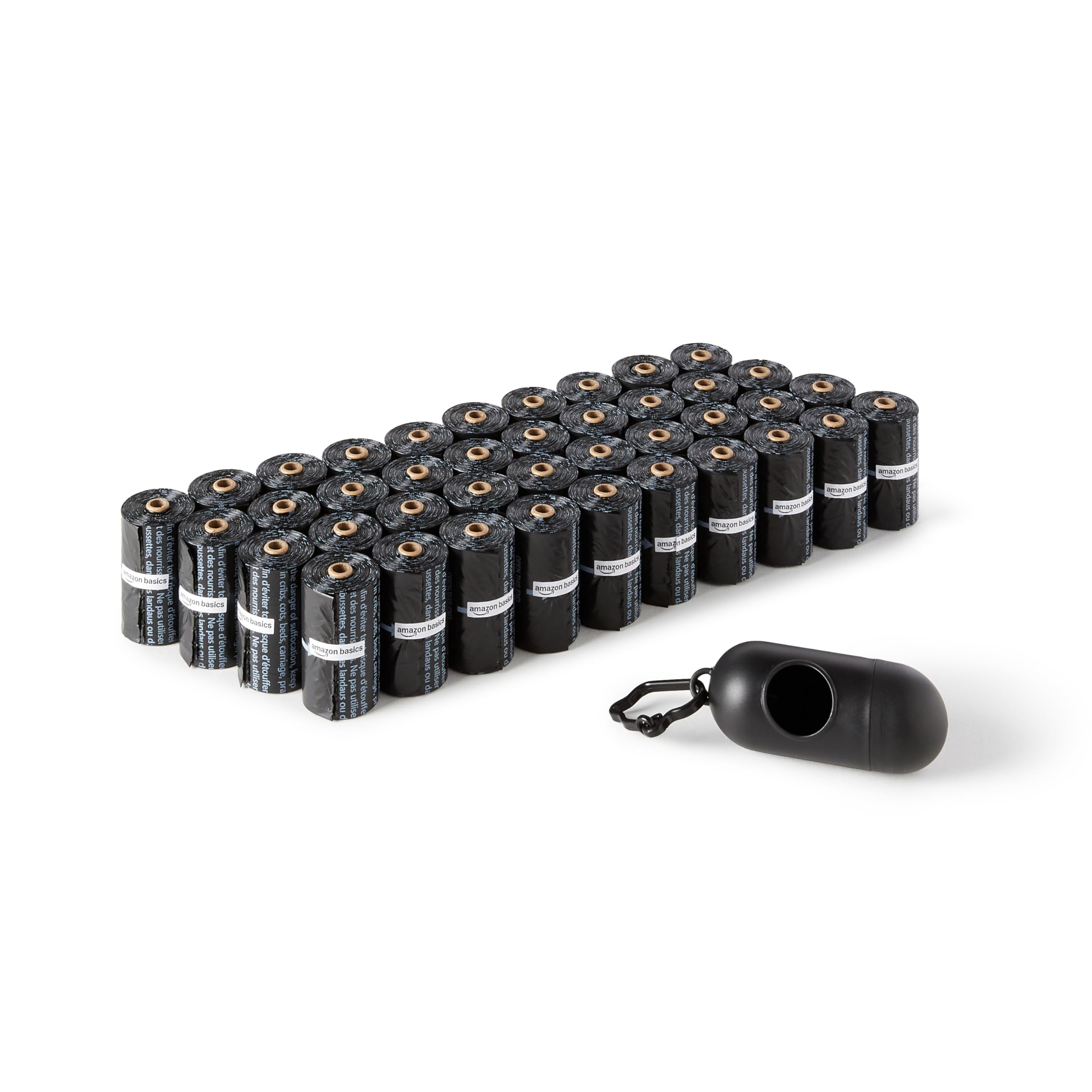 Amazon Basics Hundekotbeutel mit Spender und Leinenclip, Unparfümiert, 300 Beutel (20 Packungen mit je 15 Beuteln), Schwarz