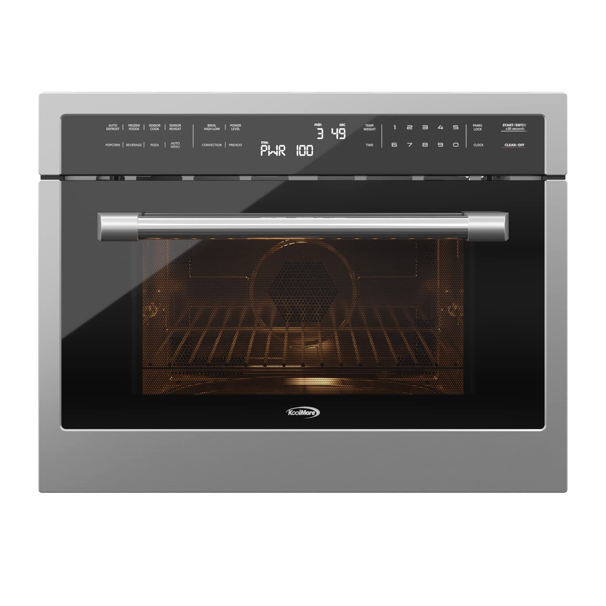 KoolMore Reserve Built-in Microwave Convection Oven with Air Fry, 3-in-1 Combo, Sensor Cook, Soft-Close Door, Stainless Steel, 24 in. / 1.6 cu. ft. with NEMA 5-20P Plug in Black