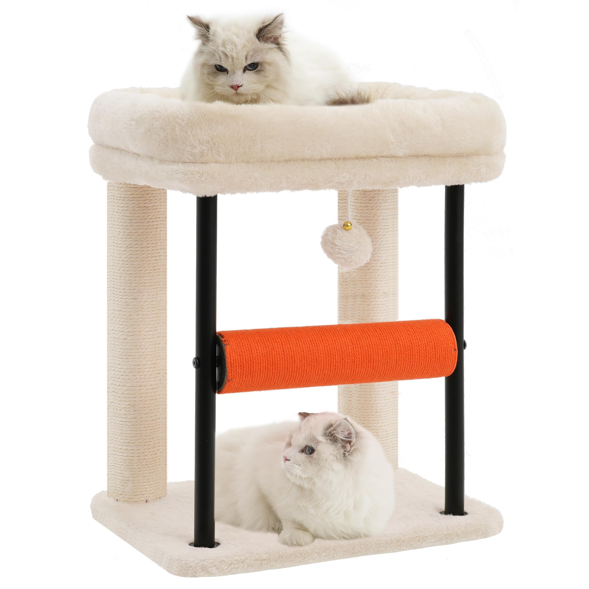 Hey-brother Kratzbaum, 50 cm klein Katzenbaum für Kätzchen, Kratzpfosten mit drehbarer Sisalsäule, geräumiger Plüschplattform, Vollständig sisalumwickelte Säule und Spielbällen, Hellgrau EMPJ010SW