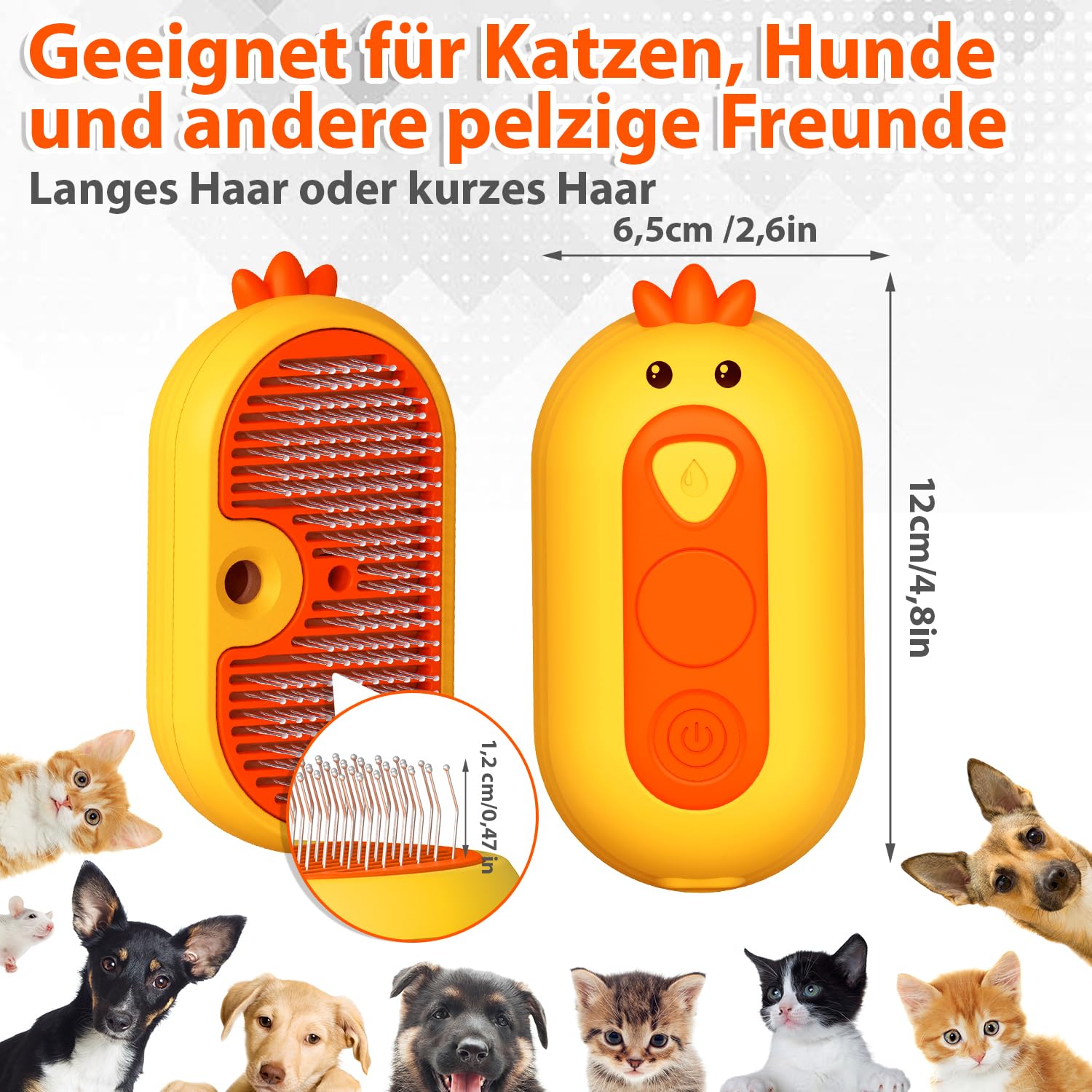 Katzenbürste mit Dampf & Auslöseknopf, Wiederaufladbar Dampfbürste von Katze Hunde, Spray Haustierhaar Bürste, Massage Steamer Kamm für Langhaar und Kurzhaar zum Entfernen Losem Fell und Schmutz