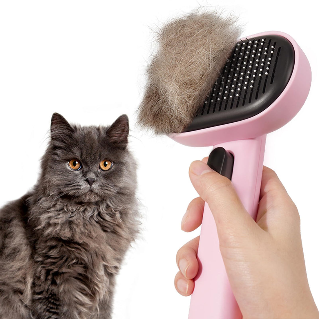 aumuca Katzenbürste für Langhaar und Kurzhaar, Haarentfernung mit Einem Klick, Hautfreundliche Katzenhaarbürste, Fellbürste für Katze und Hund zum Entfernen von losem Fell und zur Massage