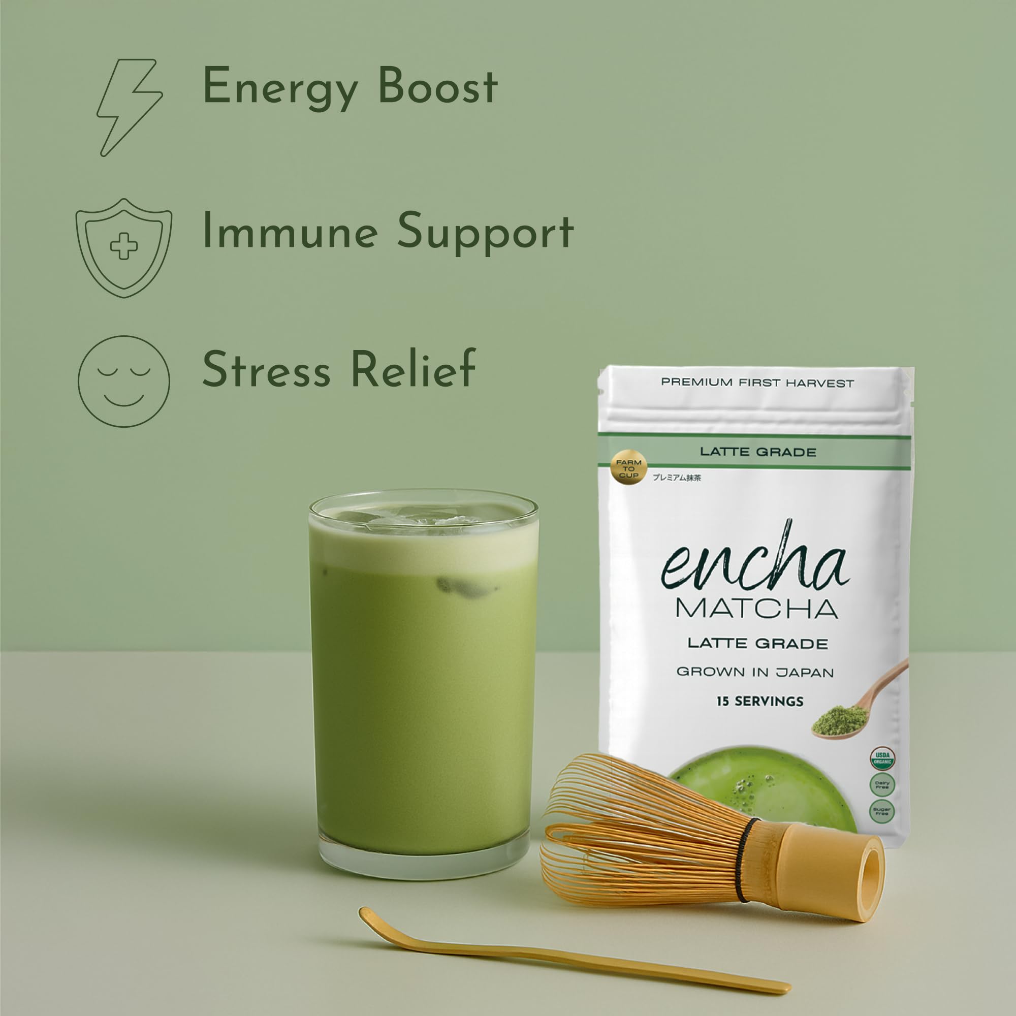Encha Ceremonial Grade Matcha Powder - Organic First Harvest Japanese Matcha Green Tea, Matcha Tea From Uji, Japan (60g/2.12oz)