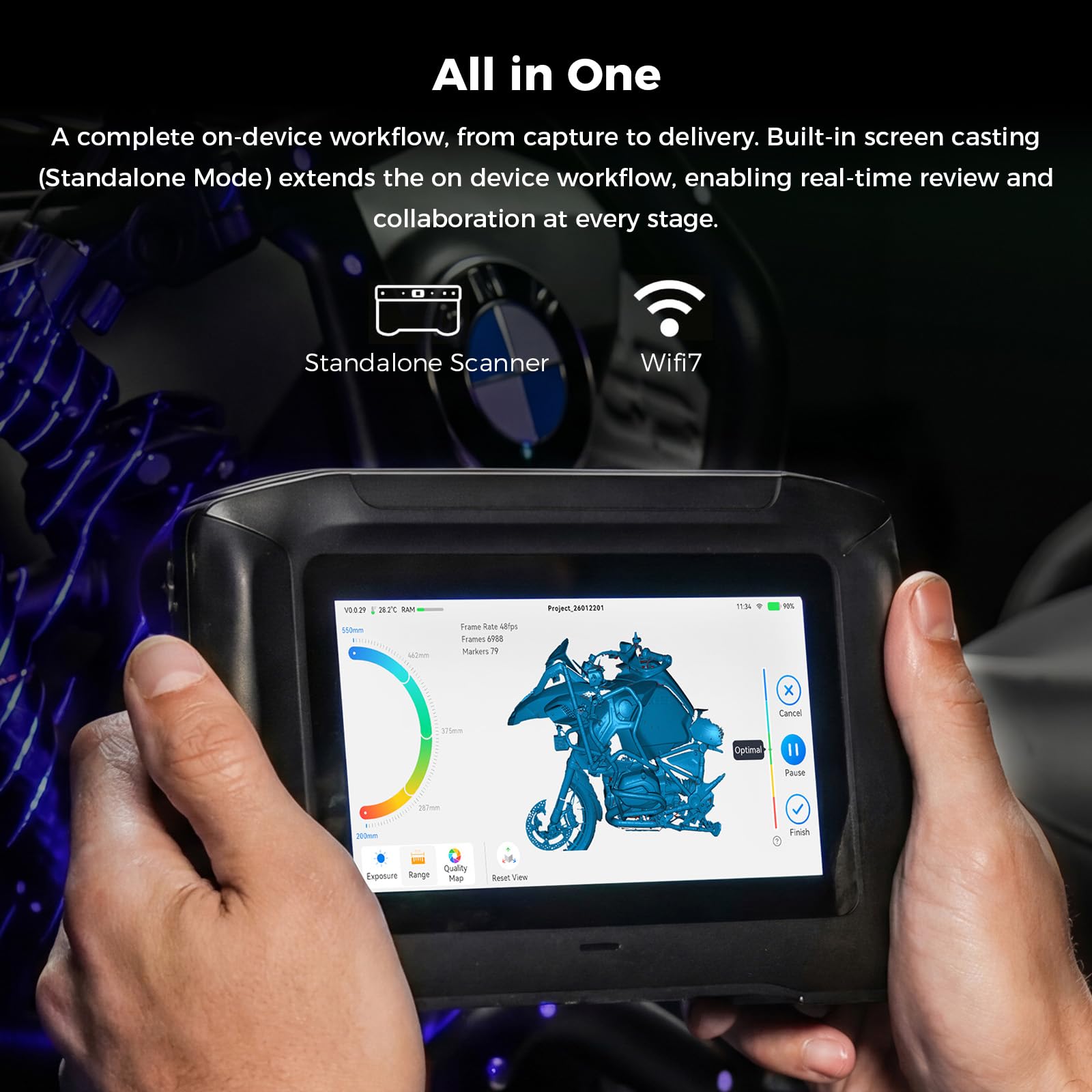 Creality Sermoon S1 3D Scanner, High-Precision 0.02mm Metrology-Grade 3D Scanner for 3D Printing with Blue/IR Laser, Exclusive Single-line Deep Hole scanning Technology, Wireless Support