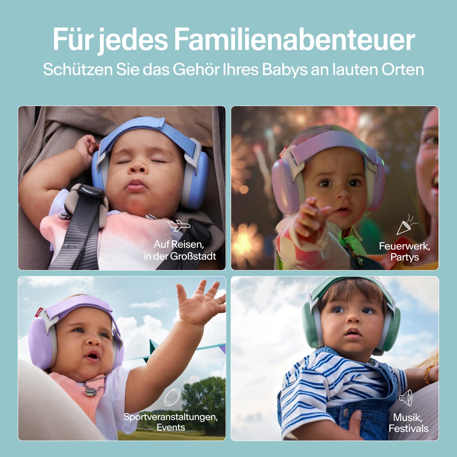 Alpine Muffy Baby Classic - Gehörschutz für Babys - Verstellbares ANTI-SLIP-Kopfband bis 48 Monate - In Deutschland auf Sicherheit getestet - Lärmschutz Kopfhörer verhindert Gehörschäden, Schwarz
