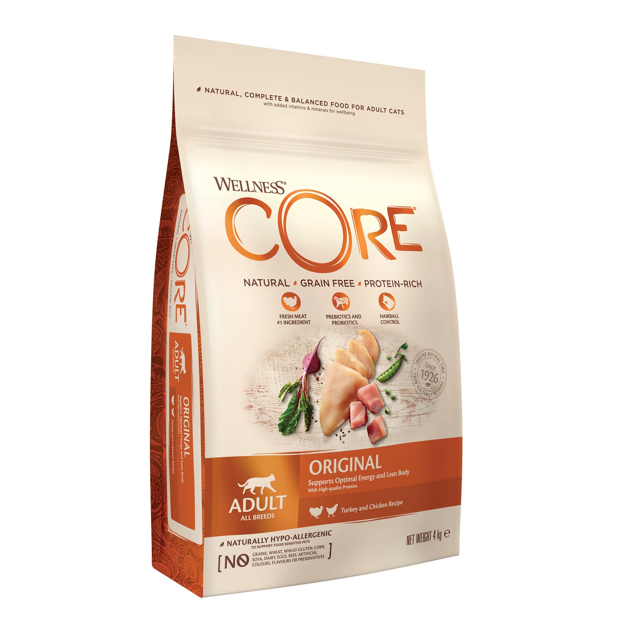 Wellness CORE Sterilised Ocean 4 kg, Lachs – Katzenfutter Trocken für sterilisierte Katzen, getreidefrei, natürlich, hypoallergen, proteinreich, unterstützt gesunde Haut und glänzendes Fell