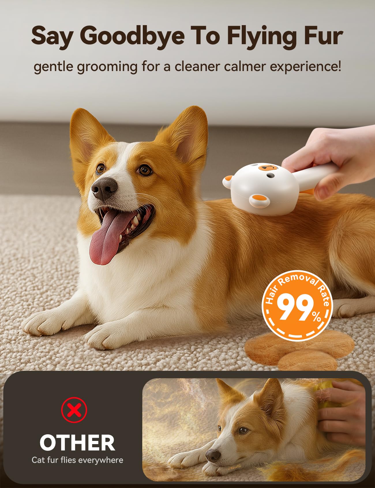 FEELNEEDY Katzenbürste mit Dampf, Furminator Katze mit Auslöseknopf Wassertank, Dampfbürste Katze für Langhaar/Kurzhaar Hunde Katz, USB aufladbar, Zwei-Geschwindigkeits-Sprühfunktion