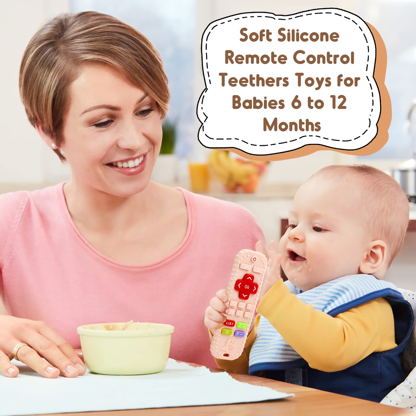 Zahnen Beißringe Spielzeug für Babys 3-6-12 Monate Geschenke, Fernbedienung Baby Zahnungshilfe für 7 8 9 Monate Kleinkind Autismus, Lebensmittelqualität Silikon Badespielzeug, Schwarz
