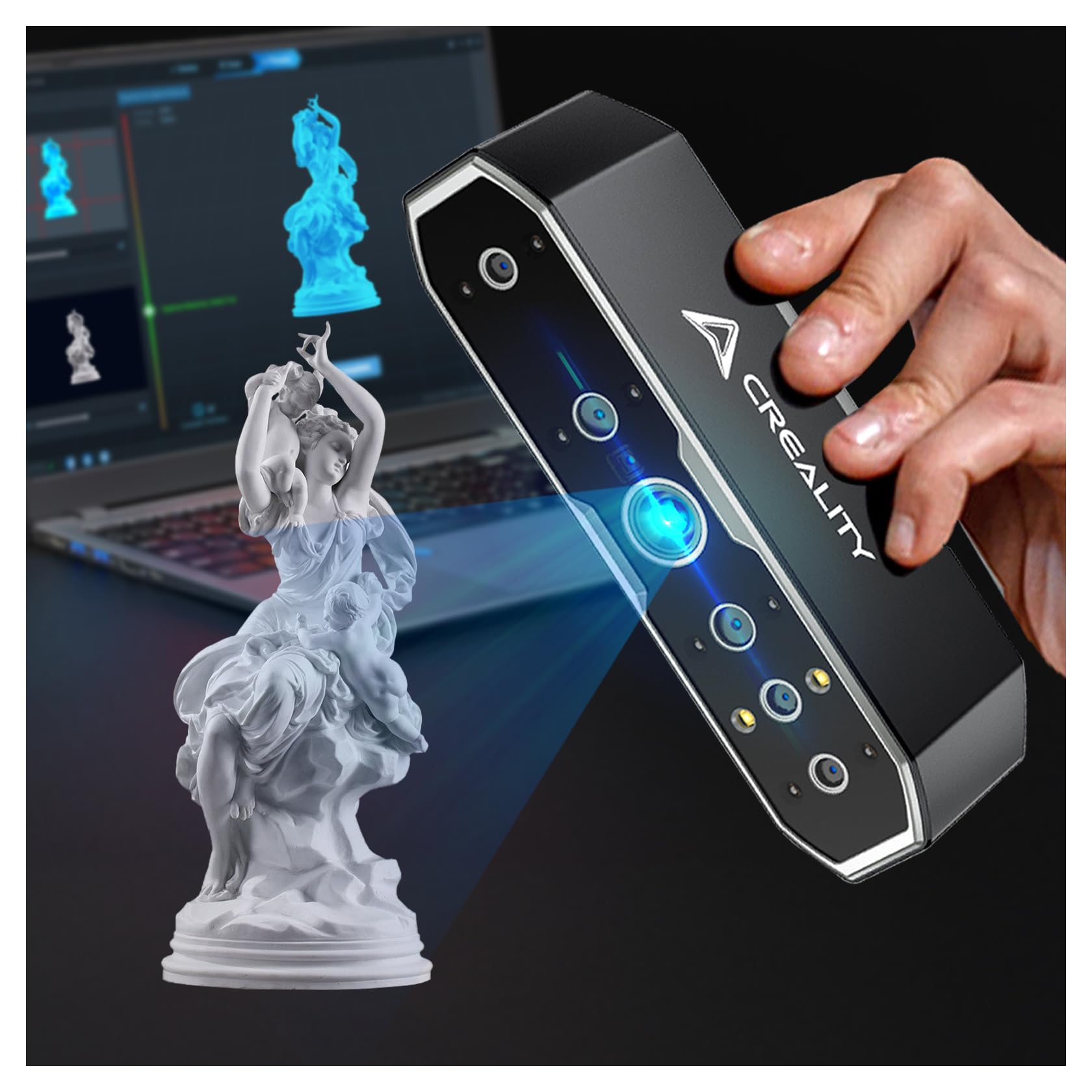 Creality Sermoon S1 3D Scanner, High-Precision 0.02mm Metrology-Grade 3D Scanner for 3D Printing with Blue/IR Laser, Exclusive Single-line Deep Hole scanning Technology, Wireless Support
