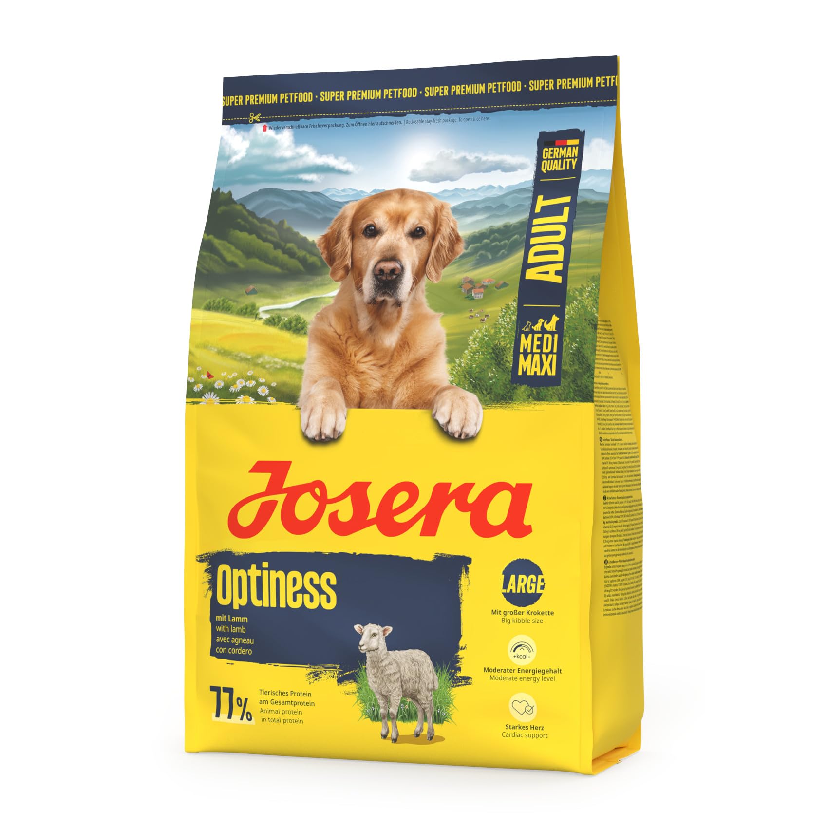 JOSERA Adult Large Optiness Lamm & Reis (1 x 12,5 kg) | Premium Trockenfutter für ausgewachsene Hunde | eiweißreduziert | weizenfrei | wertvolle Fettsäuren | XL-Kroketten gegen Schlingen