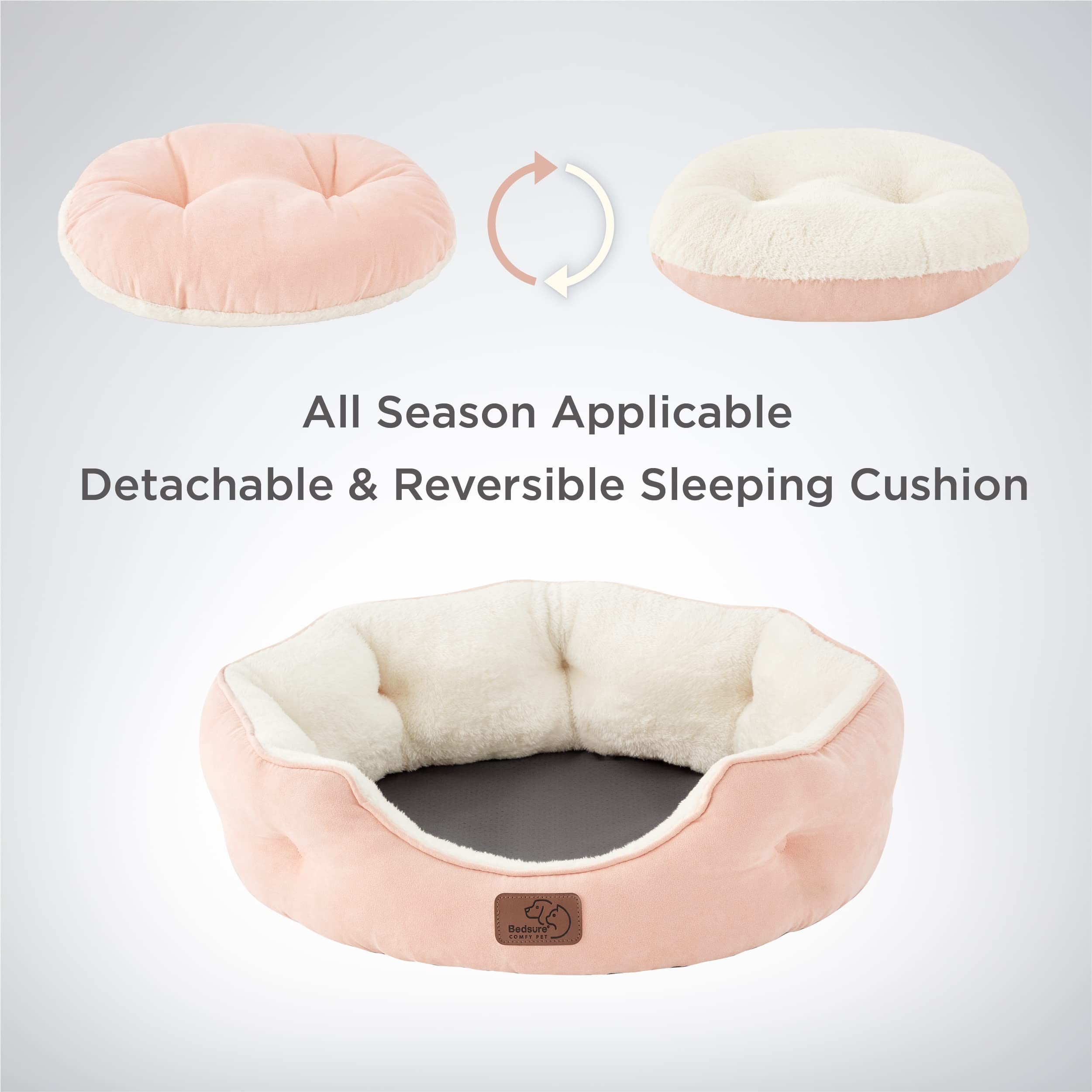 BEDSURE Katzenbett waschbar Katzen Bettchen - 51x48x15cm Katzenkorb mit Zweiseitig Innenkissen Katzenschlafplatz für Katzen oder kleine Hunde,Grau