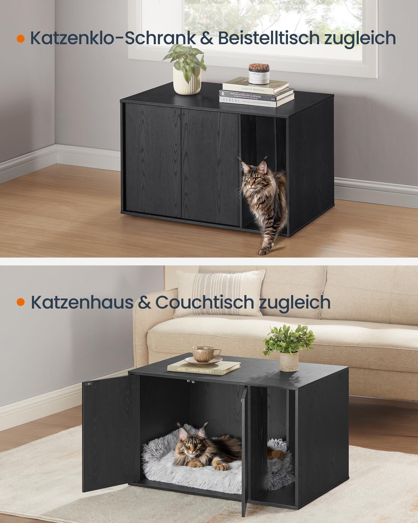 SONGMICS HOME Katzenklo Schrank, superschnelle werkzeuglose Montage, Toolless-Technologie, Katzenhaus für Katzentoilette, Werkzeuglose Montage, Push-to-Open, 80 x 53 x 50cm, schneeweiß PCL013W01