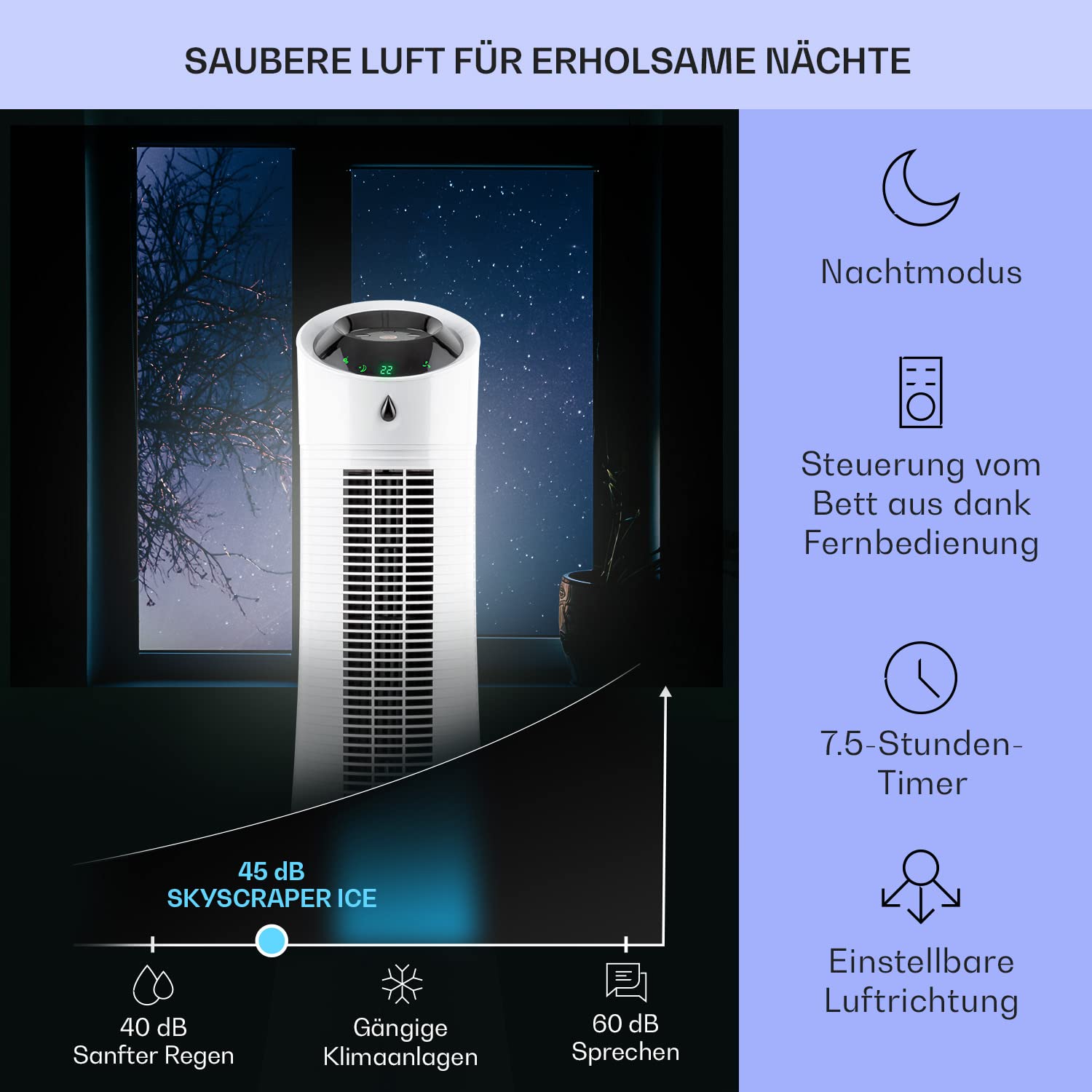 Klarstein Luftkühler mit Wasserkühlung, 5-in-1 Verdunstungskühler, Luftbefeuchter, Ventilator, Luftreiniger & Nachtmodus, Mobile Klimageräte Luftkühler 6L, 45 Watt Air Cooler, 180 m³/h Luftstrom