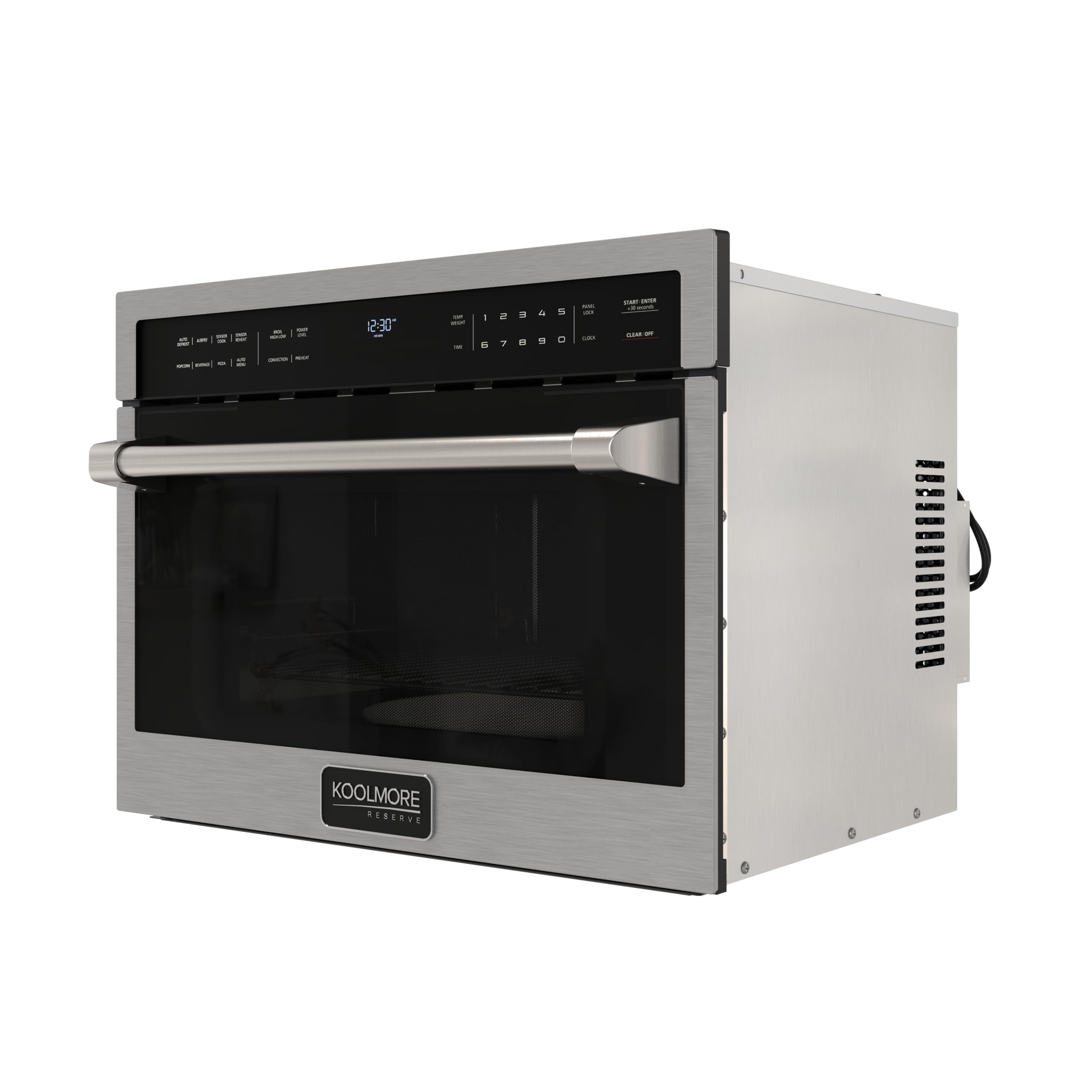 KoolMore Reserve Built-in Microwave Convection Oven with Air Fry, 3-in-1 Combo, Sensor Cook, Soft-Close Door, Stainless Steel, 24 in. / 1.6 cu. ft. with NEMA 5-20P Plug in Black